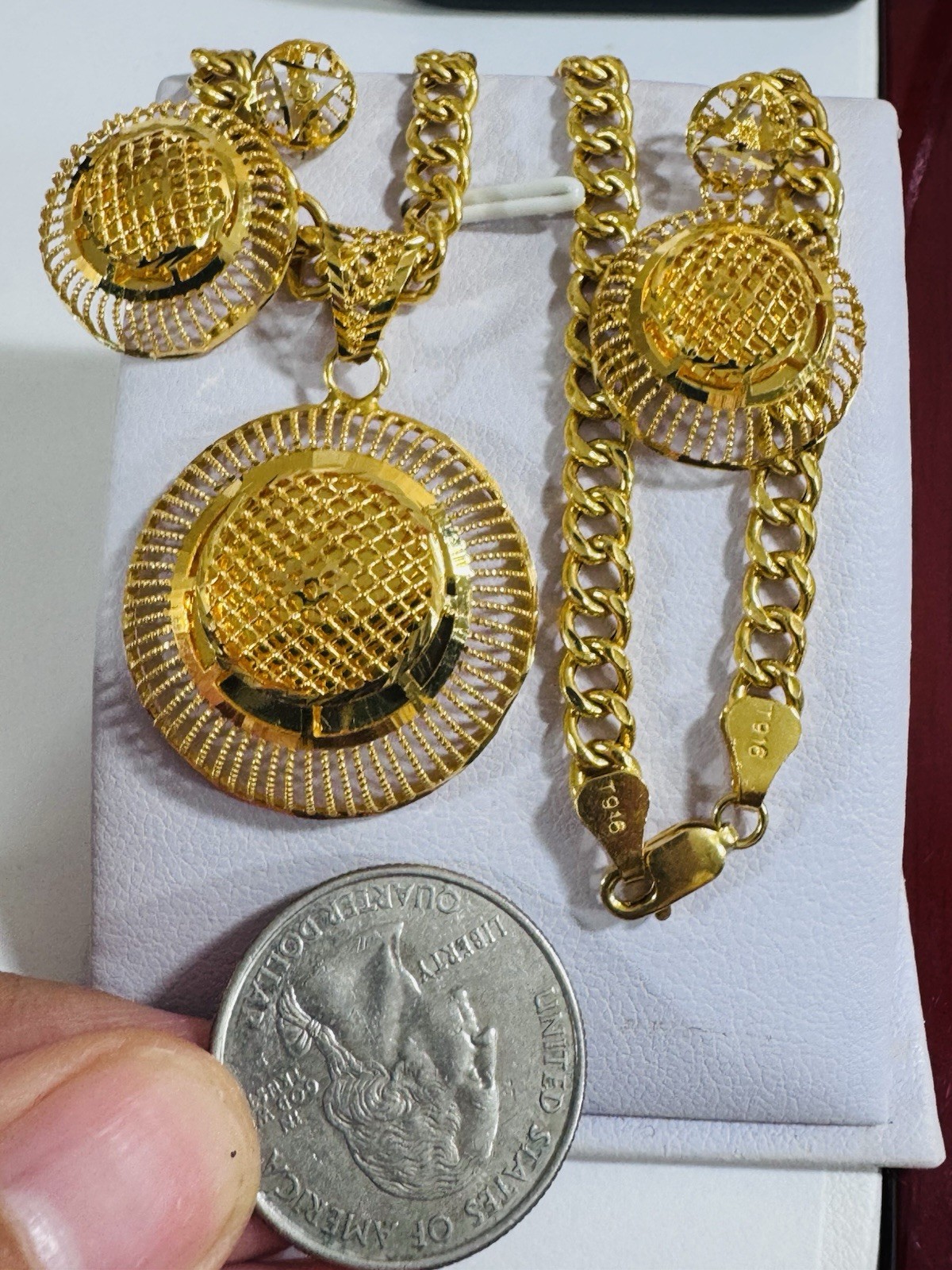 22K 916 Real Gold 18”/18.5” long Round Earring Set Necklace 21.24g 5.5mm WOMENS