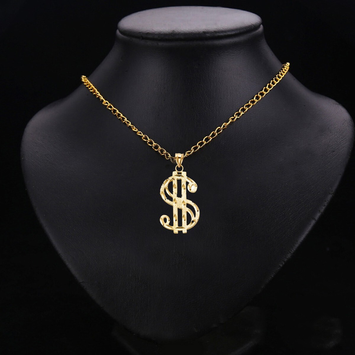 14K Yellow Gold Dollar Sign Pendant For Necklace or Chain