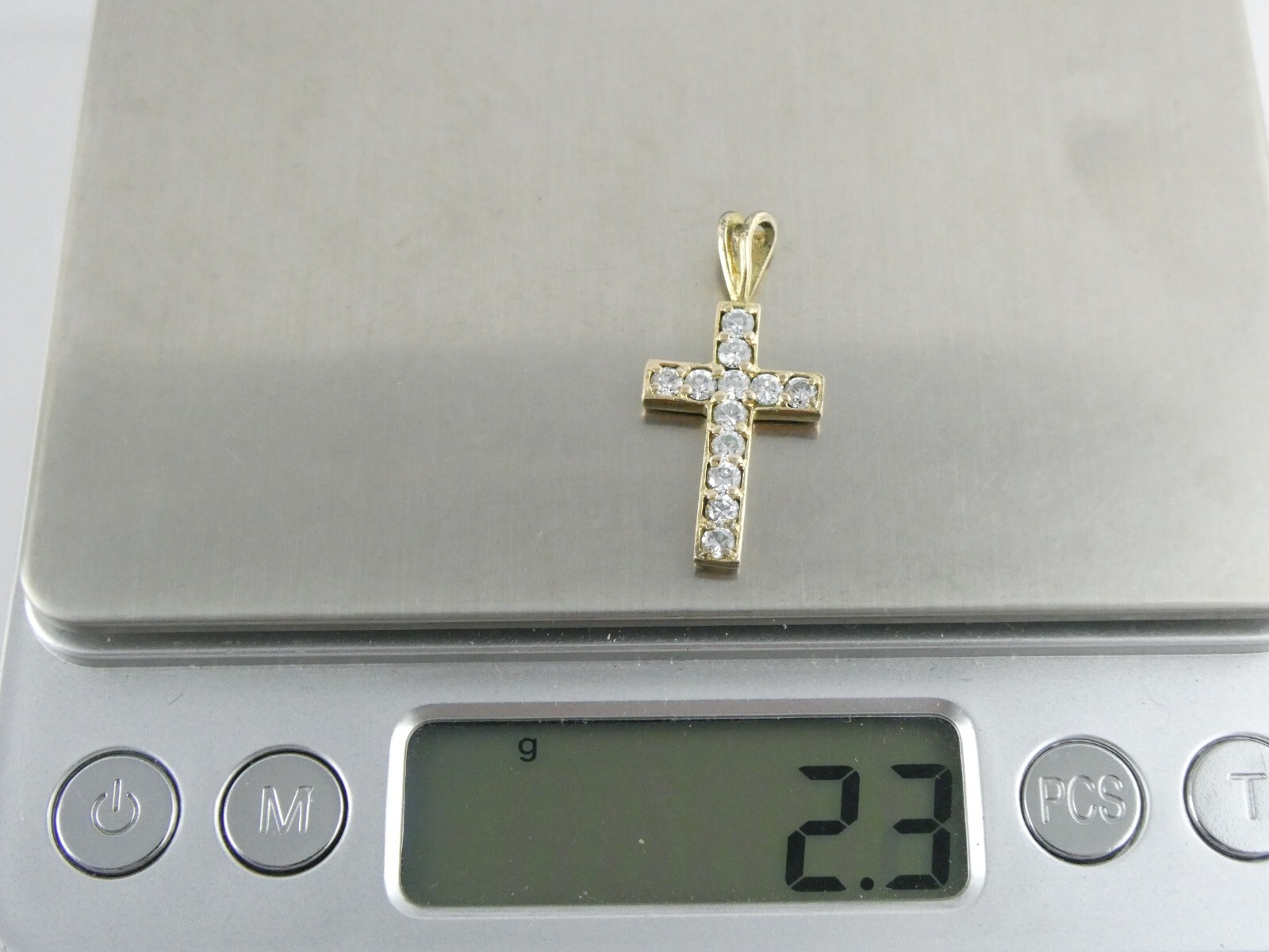 Ross Simons Gold Gilt Sterling Silver and White Crystal Cross Pendant 2.3 Grams