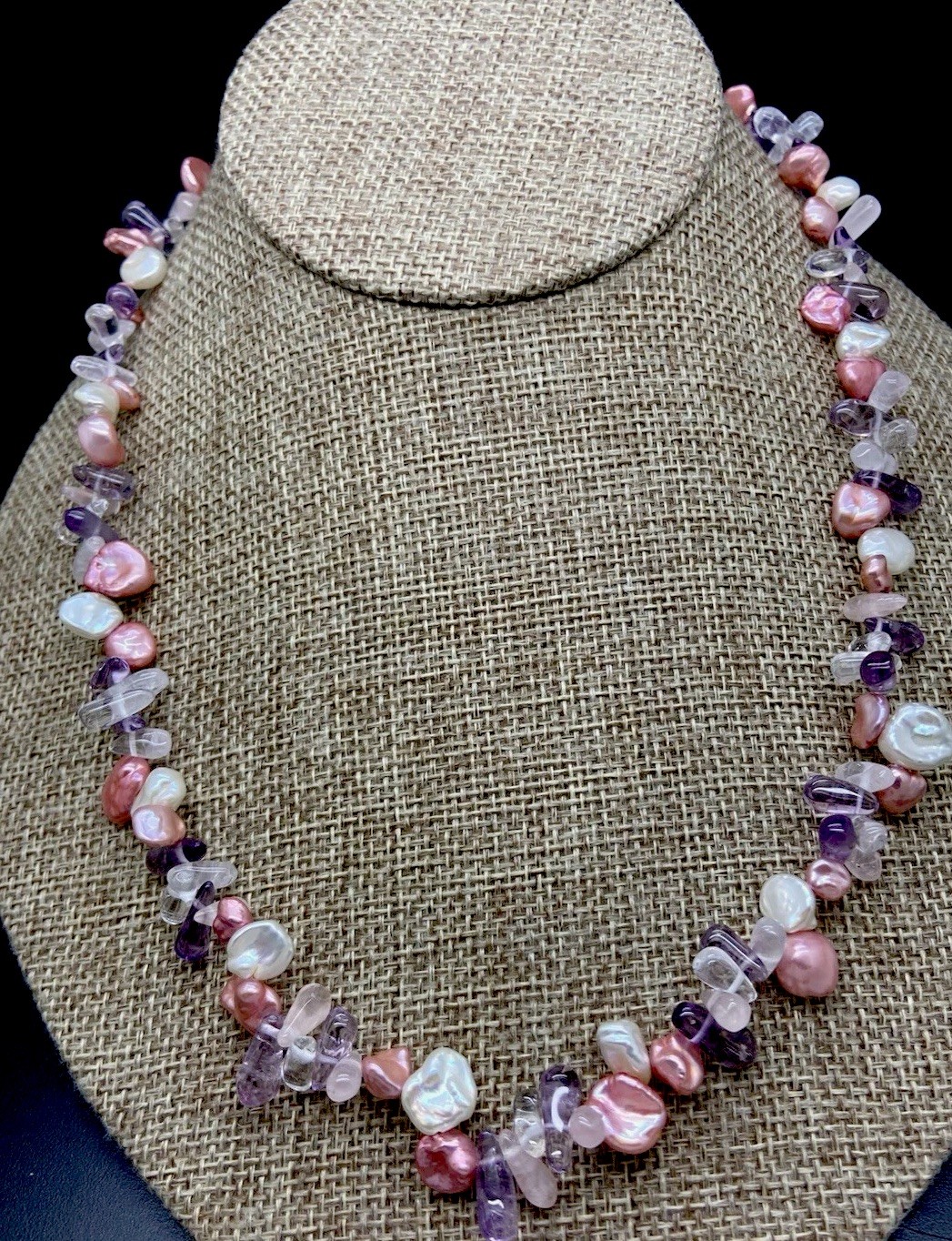 Honora Sterling Silver Keshi Pearl & gemstone pieces necklace new in pouch