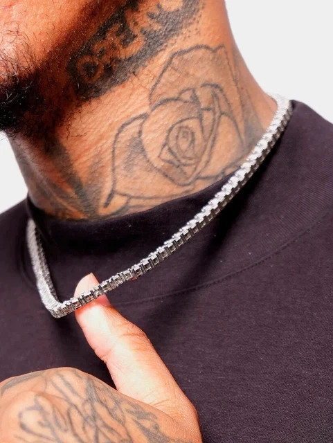 12 Ct Moissanite Round Cut Men’s Tennis Necklace Diamond 14k white Gold Plated
