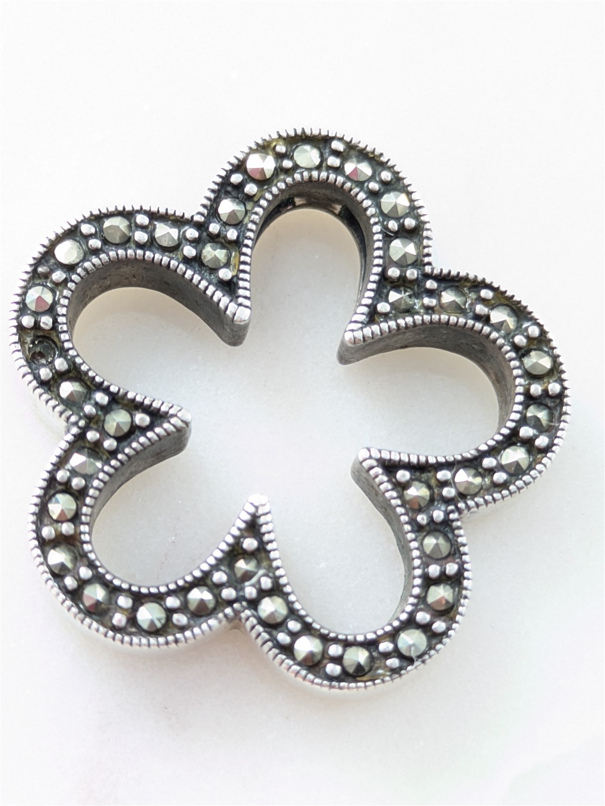 Thailand Vintage Solid Sterling Silver Marcasite Flower Enhancer Pendant 8 Grams