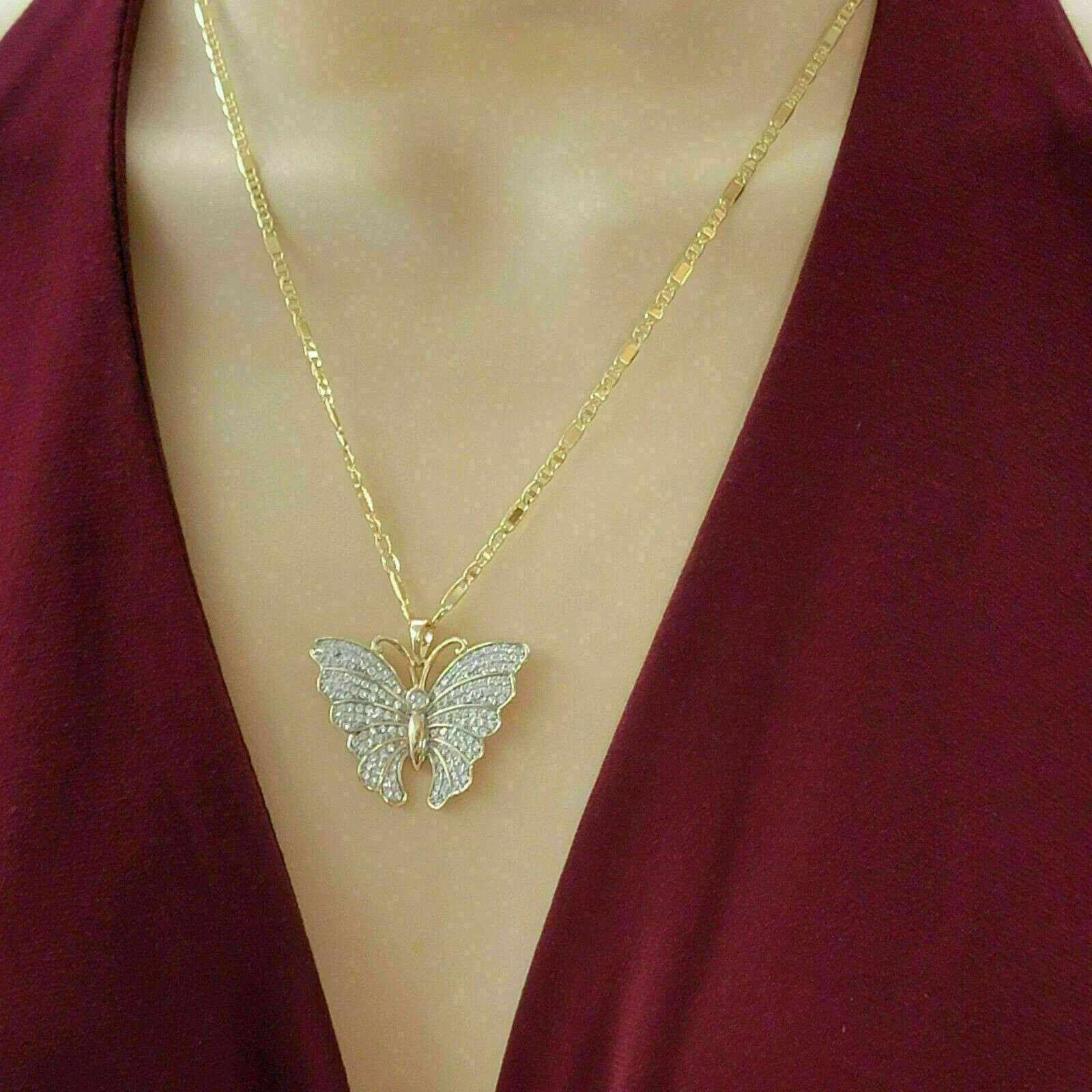 2Ct Round Cut Diamond Flying Butterfly Pendant 14K Yellow Gold Finish Free Chain