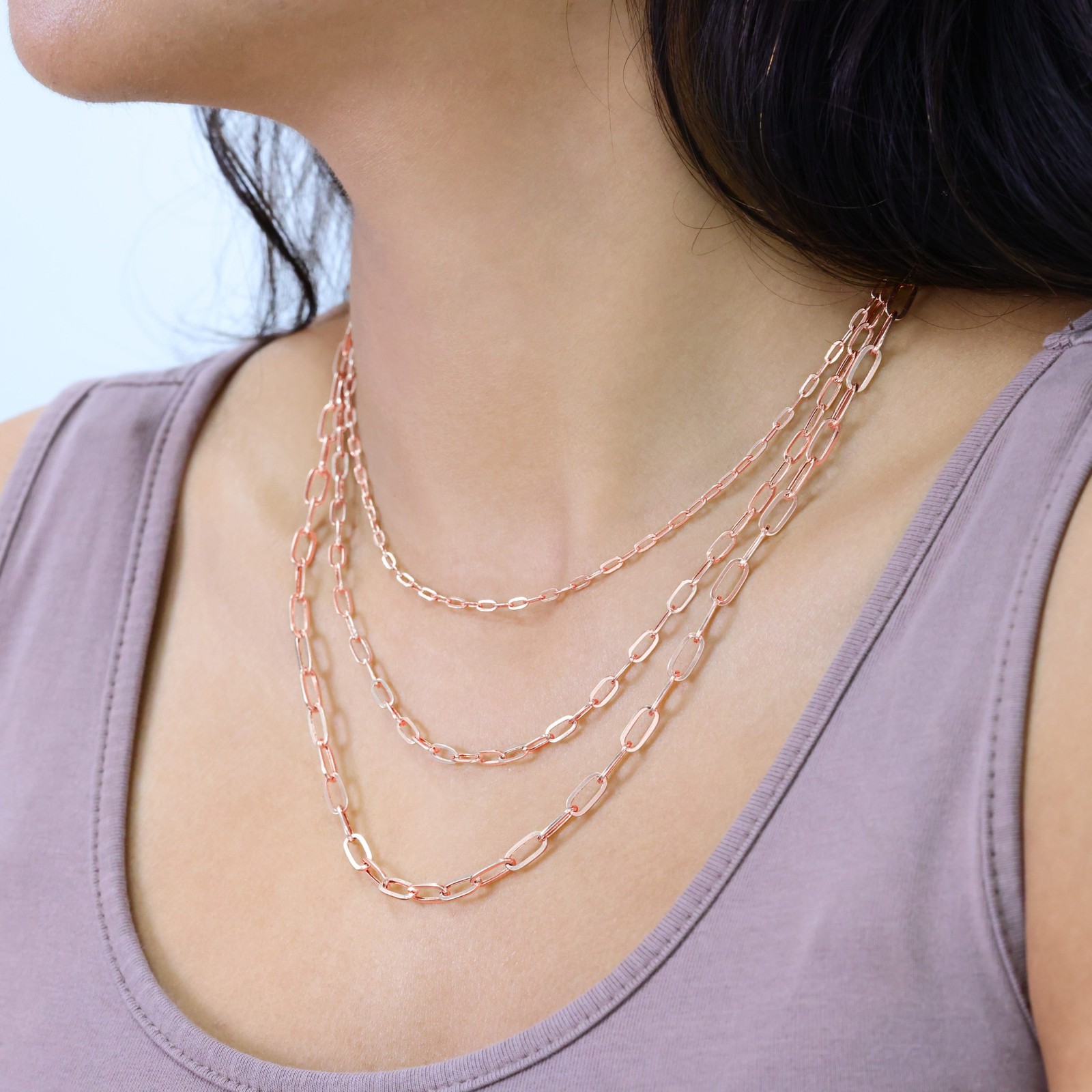 10k Rose Gold Paperclip 2mm-7mm Chain Oval Cable Necklace Mens Womens 16″-24″