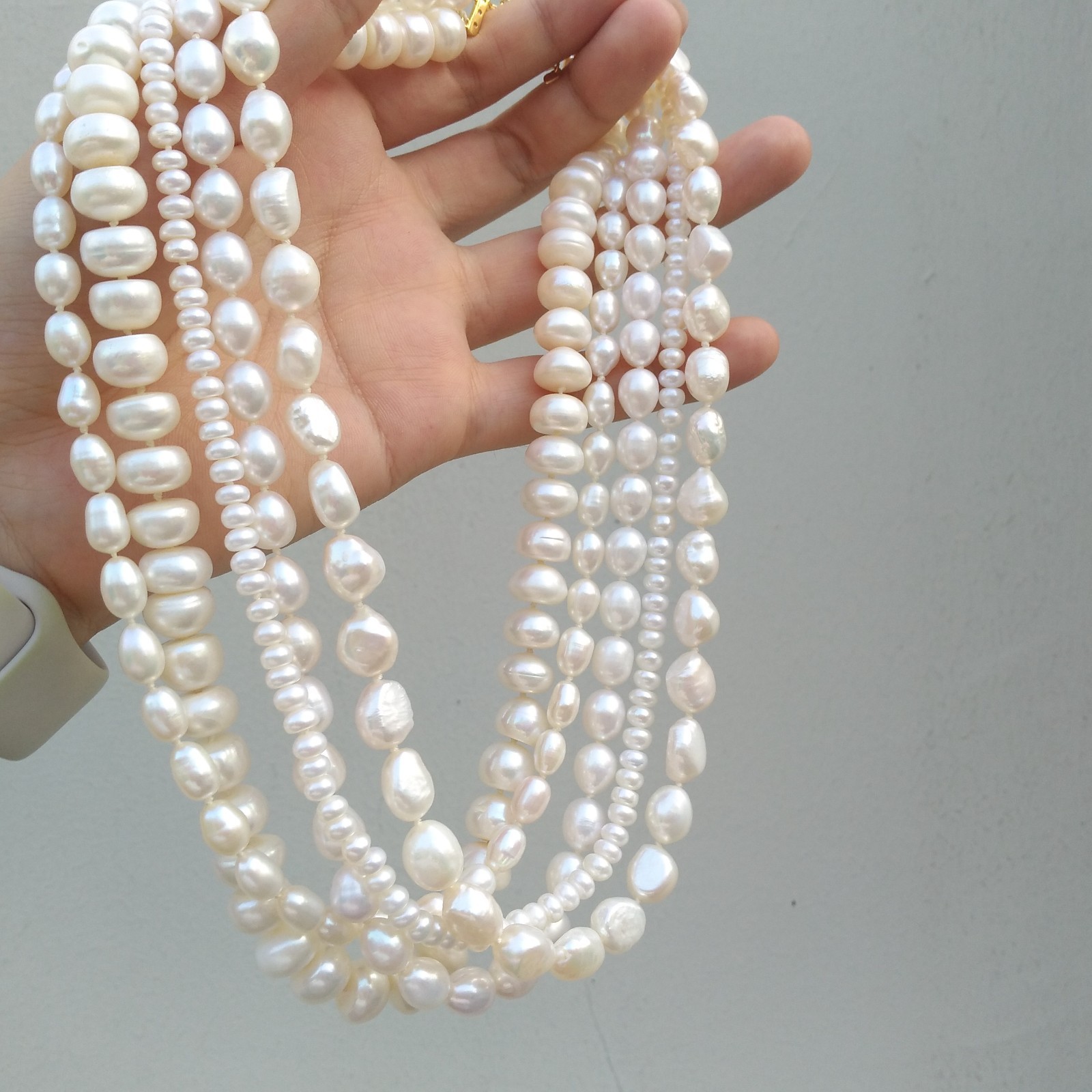 5 Rows Precious Multi-Share White AAA+ South Sea Natural Pearl Necklace 17inch