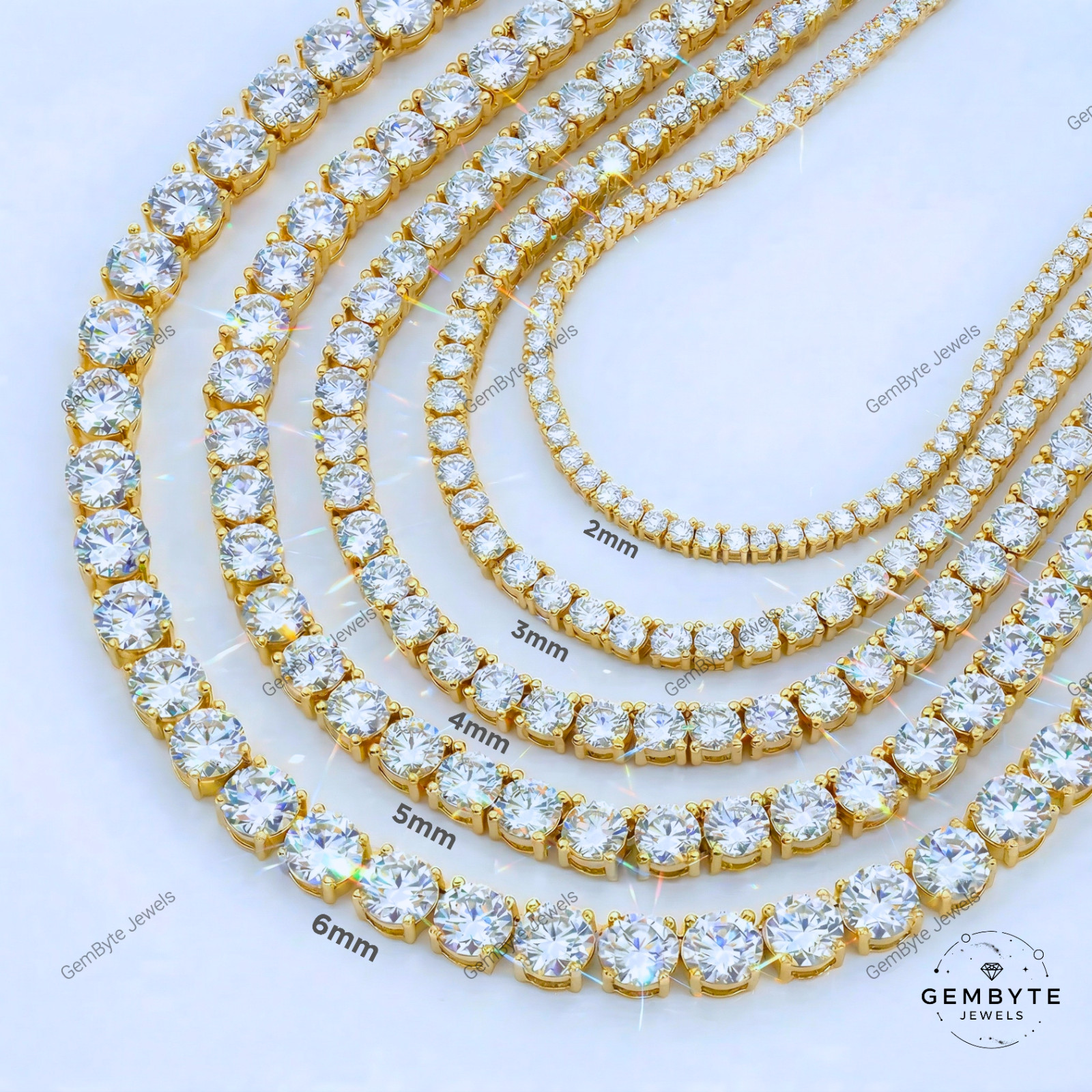 Real Moissanite Tennis Chain 925 Sterling Silver VVS D Color 2mm-6mm Mens Women