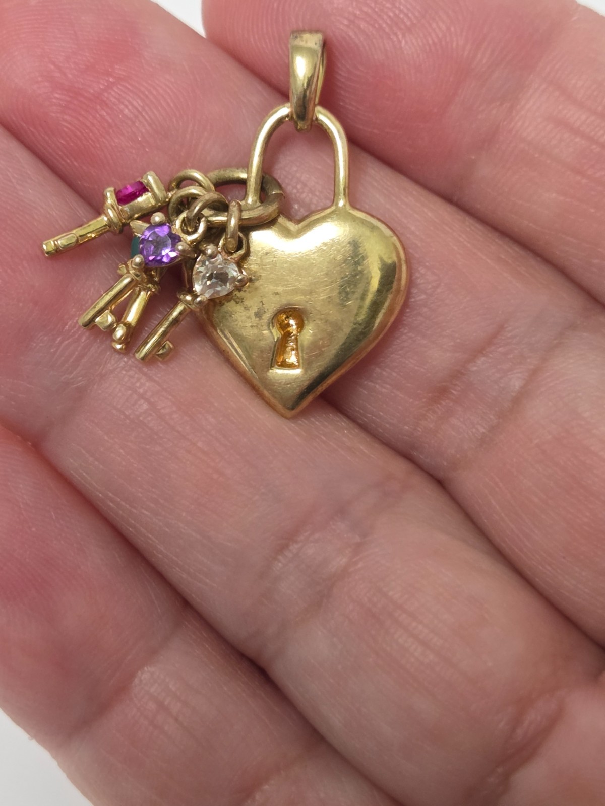 Keys To Her Heart Lock Pendant MOM Mother 10K GP over 925 Birthstones Vtg ACTM