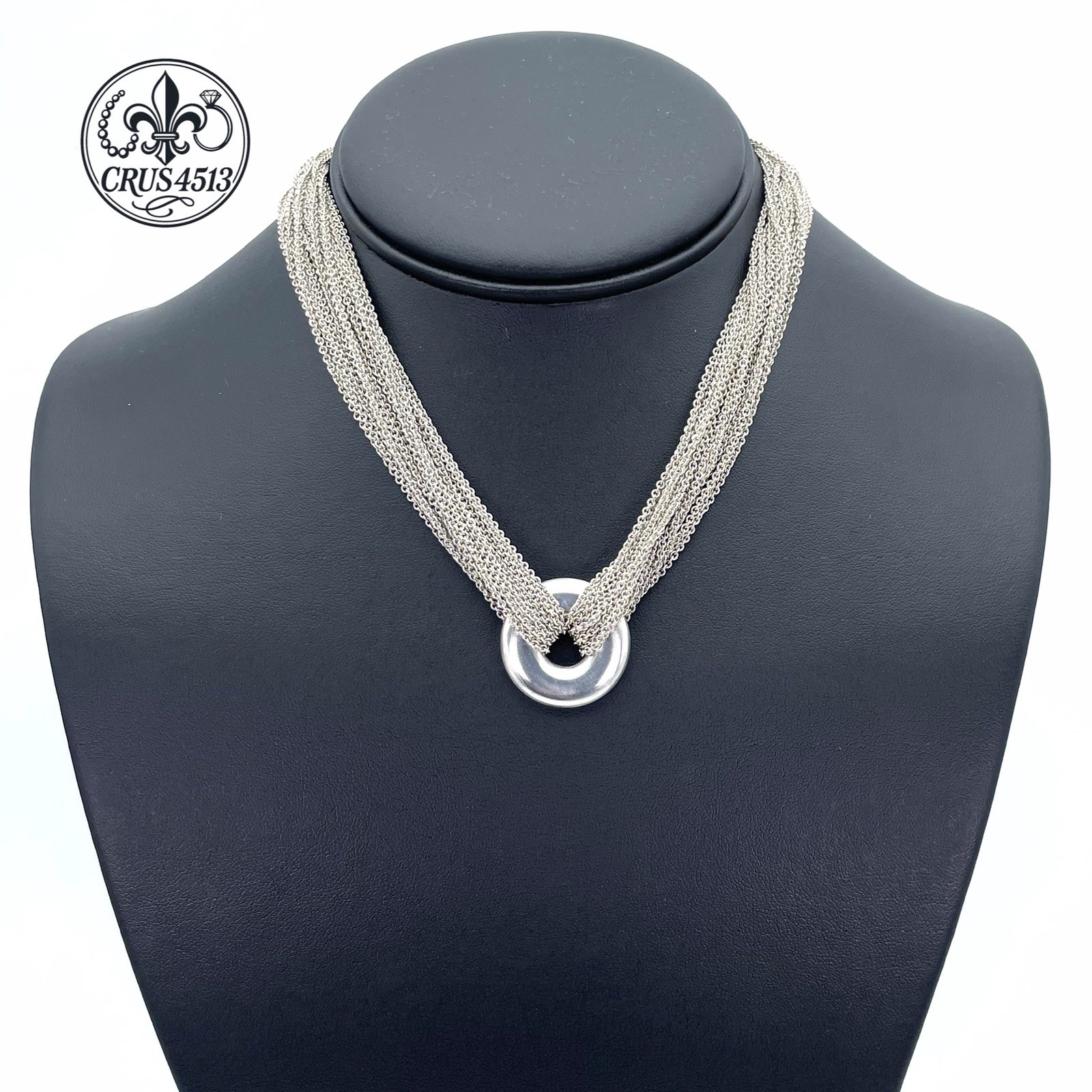 Tiffany & Co. Sterling Silver Circle Charm Multi Chain Choker Togged Necklace