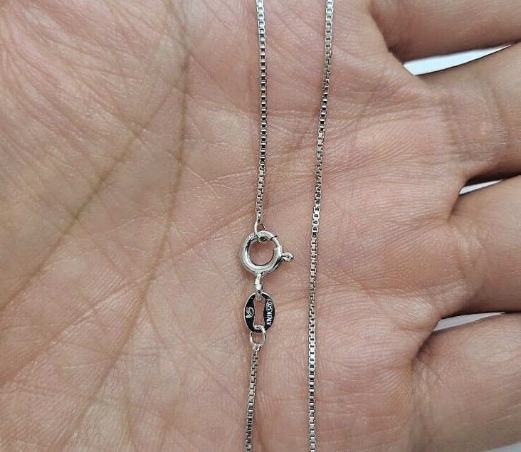 925 Sterling Silver Fine Thin Rhodium Finish Box Chain Necklace 0.8mm 16″ to 18″