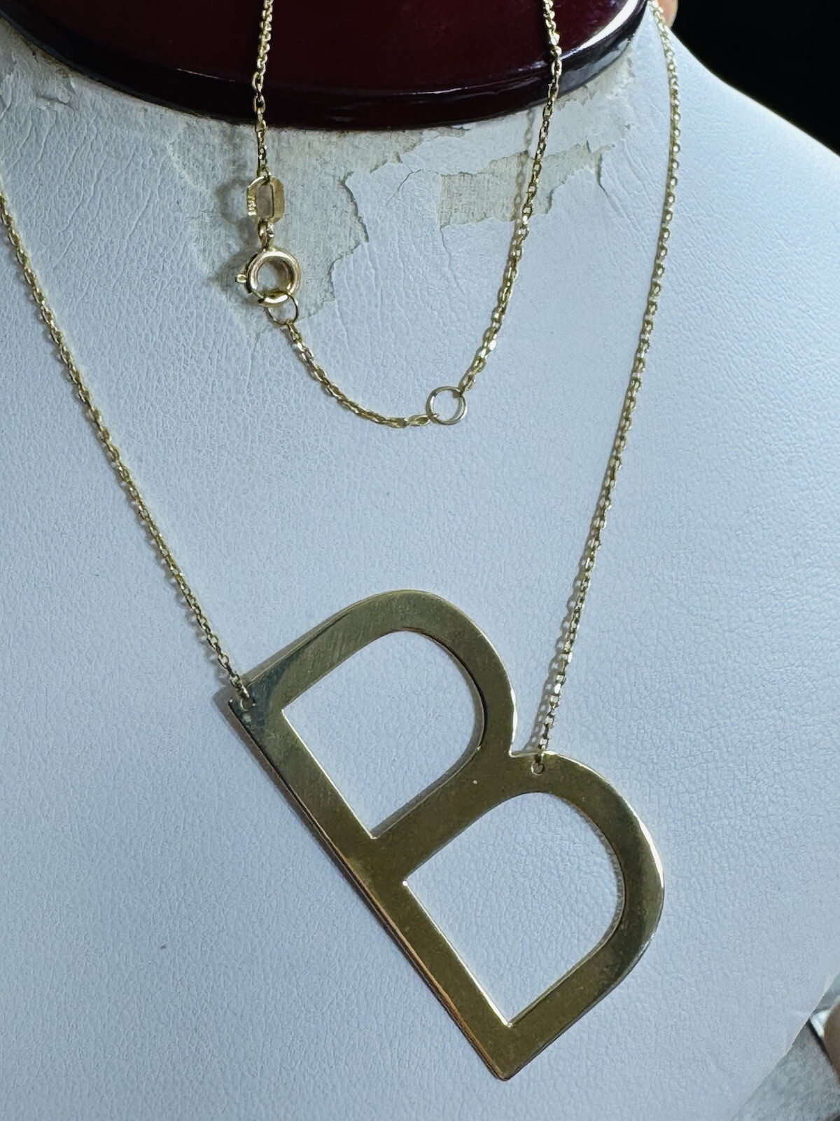 18K 750 Fine Gold Letter B initial Necklace 16.5/17.5” Long 1mm 4.8g WOMENS