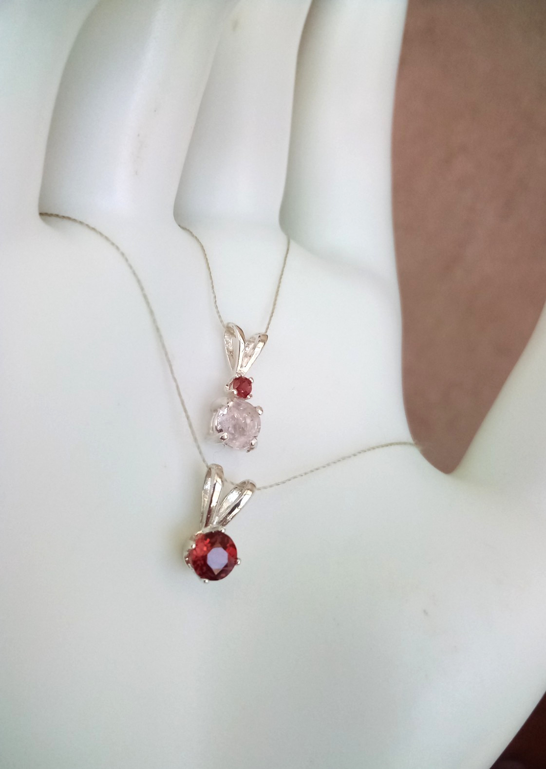 Two Pendant Set Natural Small Gemstones Very Light Pink Ceylon Sapphire Garnet