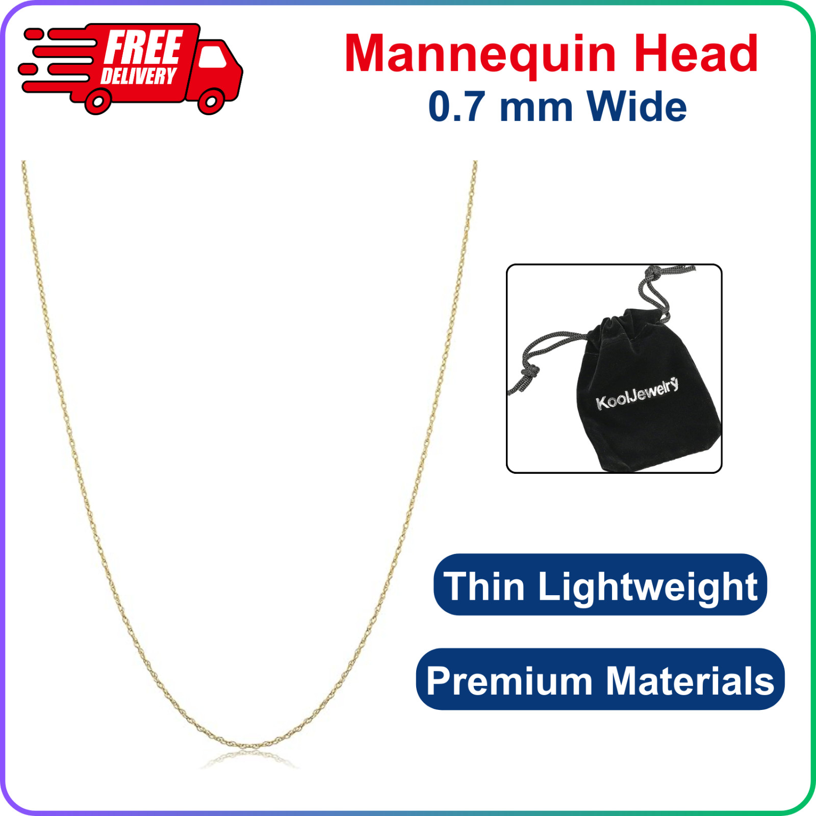 Womens Classic Rope Chain 10k Yellow Gold Barely There Necklace Thin Lightweight