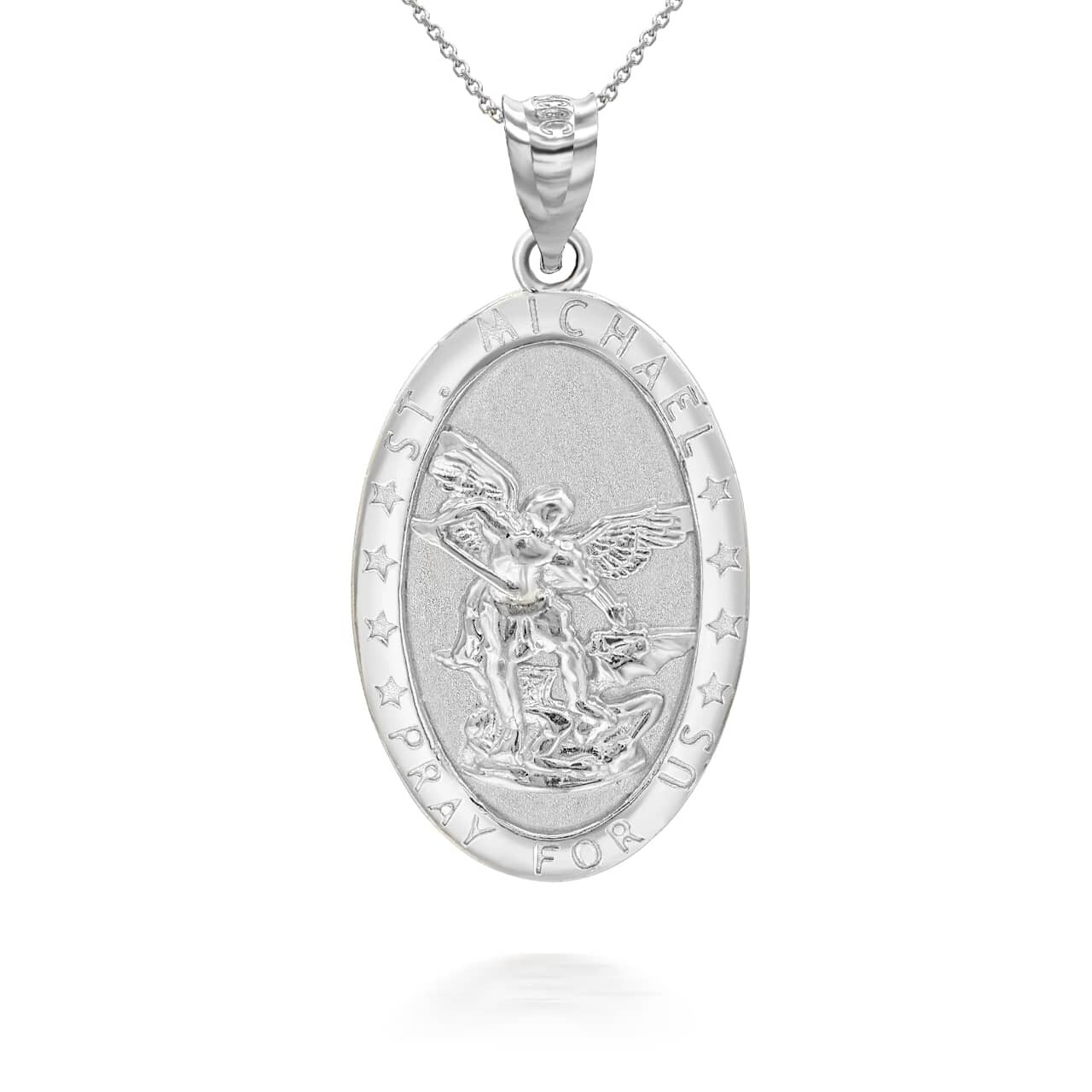 Gold Oval Saint Michael Pendant Necklace (Available in Yellow/Rose/White Gold)