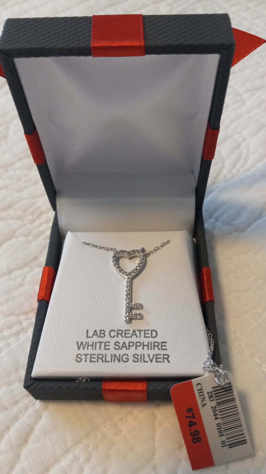 New White Sapphire Lab Created Sterling Silver 18″ Key Pendant Necklace