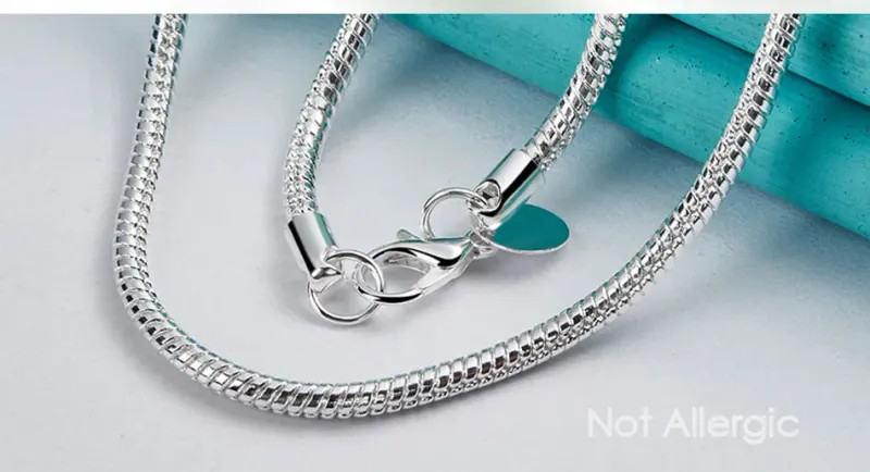 925 Sterling Silver 16/18/20/24/22/24/26/30 Inch 3mm Snake Chain