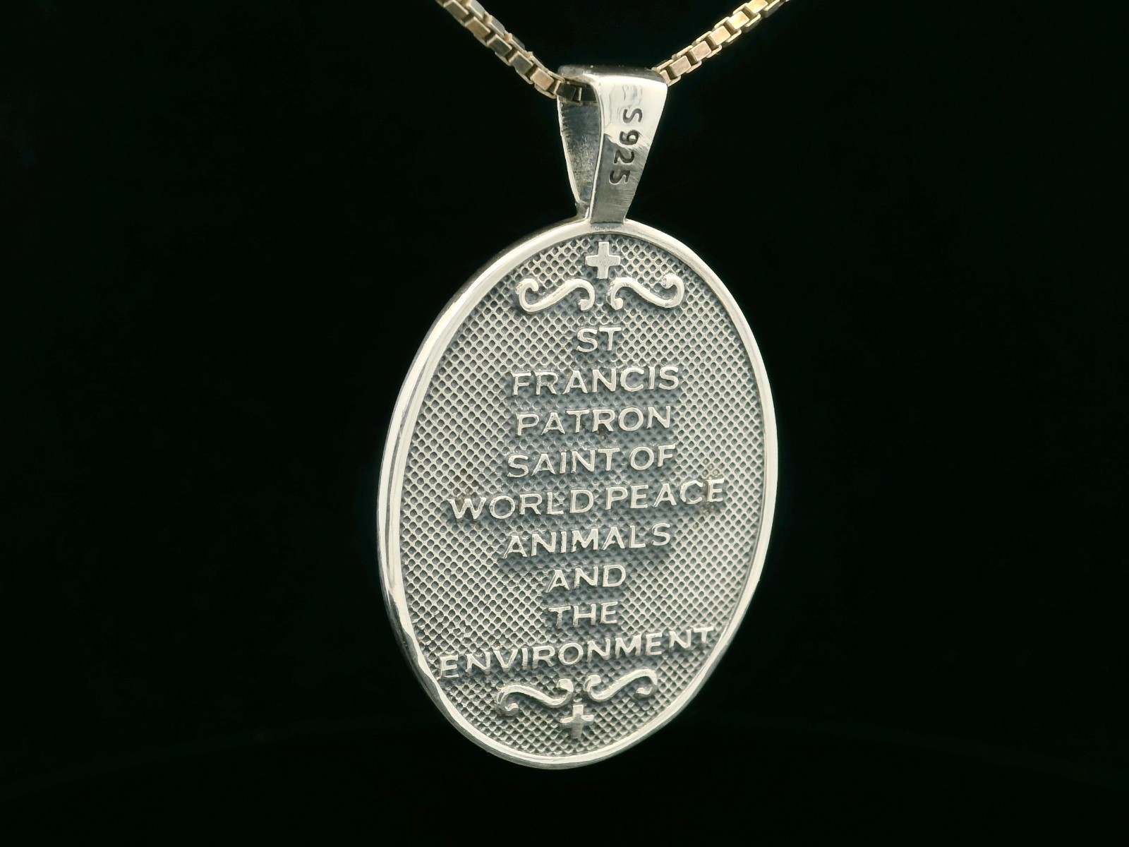 925 Sterling Silver Two-Sided Saint Francis Necklace
