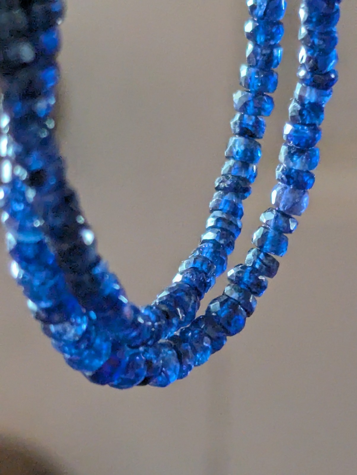 natural blue Sapphire rondelle Bead Necklace 14.15 In 2 x 4mm
