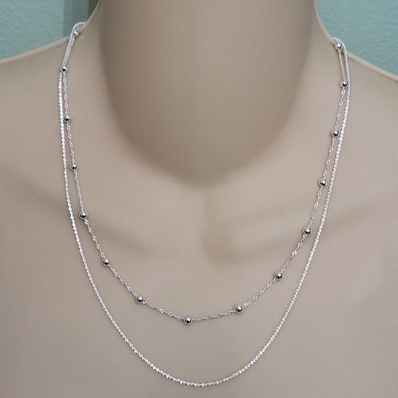 JTV Sterling Statements Silver Multi 2 Strand Layered Station Necklace ~ 20″