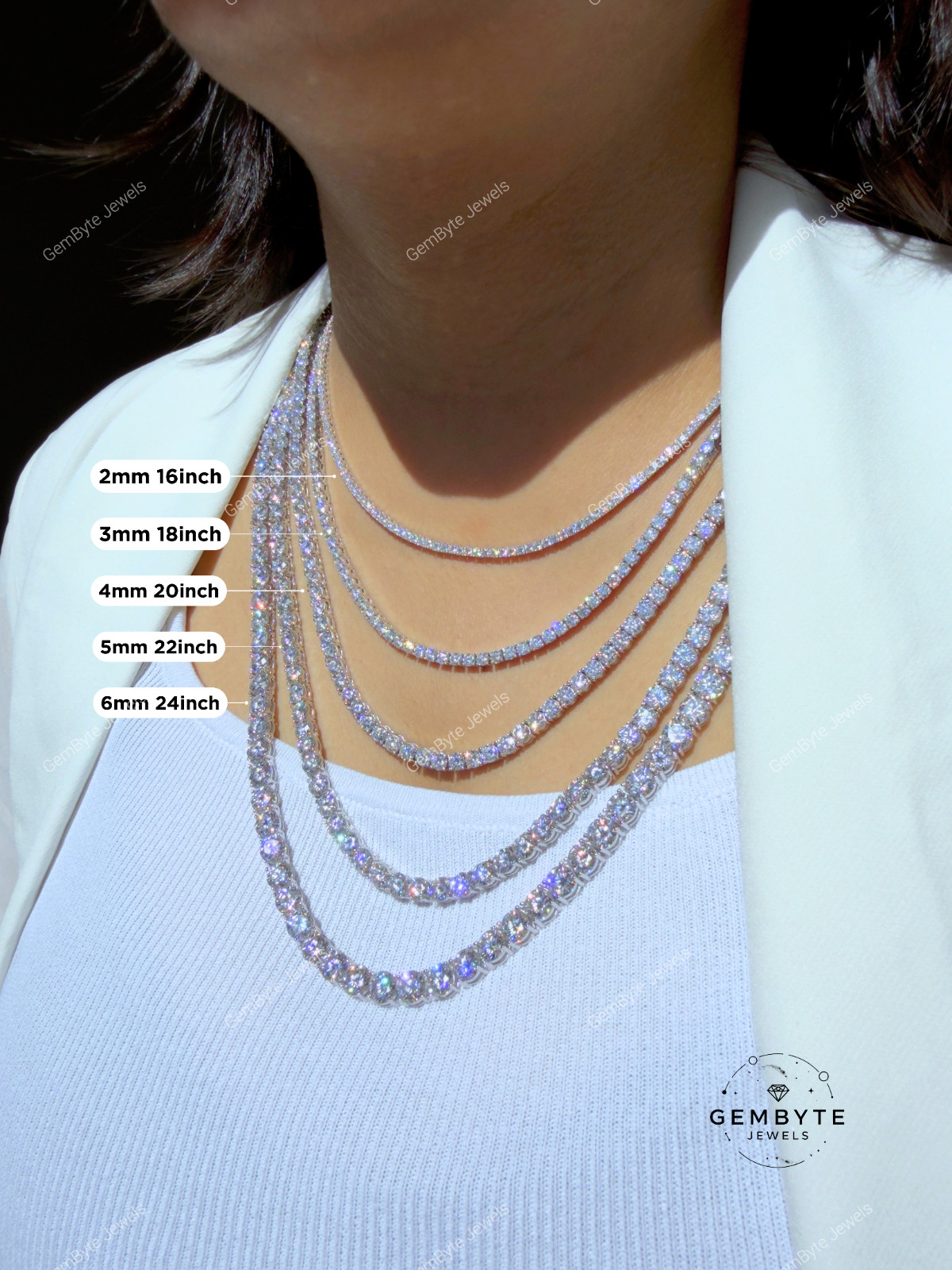 Real Moissanite Tennis Chain 925 Sterling Silver VVS D Color 2mm-6mm Mens Women