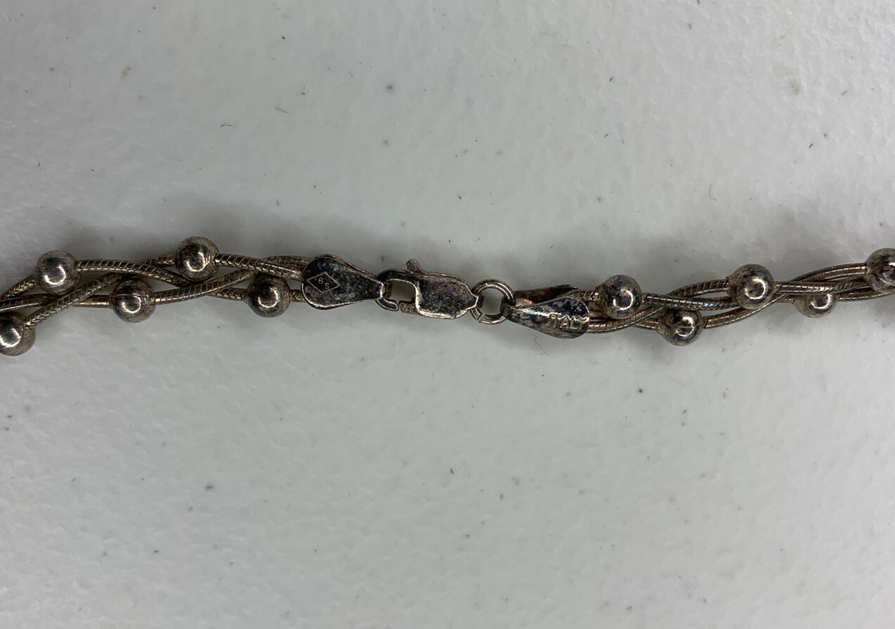 Used Sterling Silver Beaded Necklace, Marked “BS Italy”, 18” Long – 23.8 grams