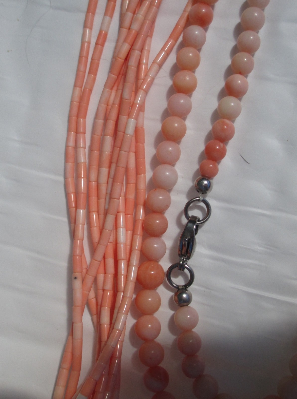 TWO GENUINE ANGEL SKIN CORAL BEADED NECKLACES MULTI-STRING BEADS