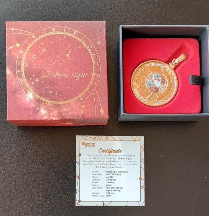 2021 Zodiac Silver Coin Pendant .999 Fine Silver | Rose Gold Bezel | COA 1 /999