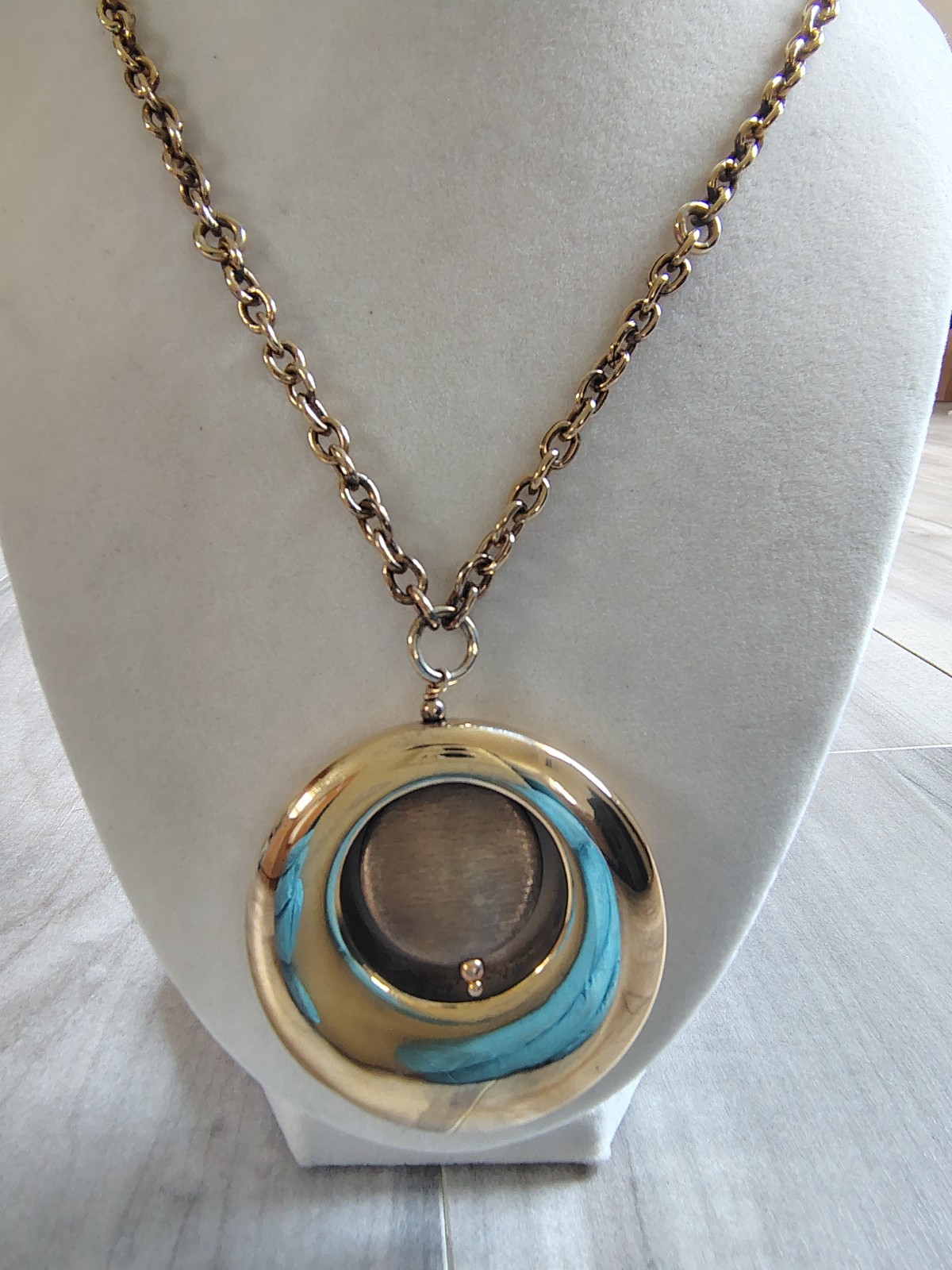 ​Vtg 925 Sterling Silver Gold Vermeil Spinner Pendant Necklace Italy 29g 24″
