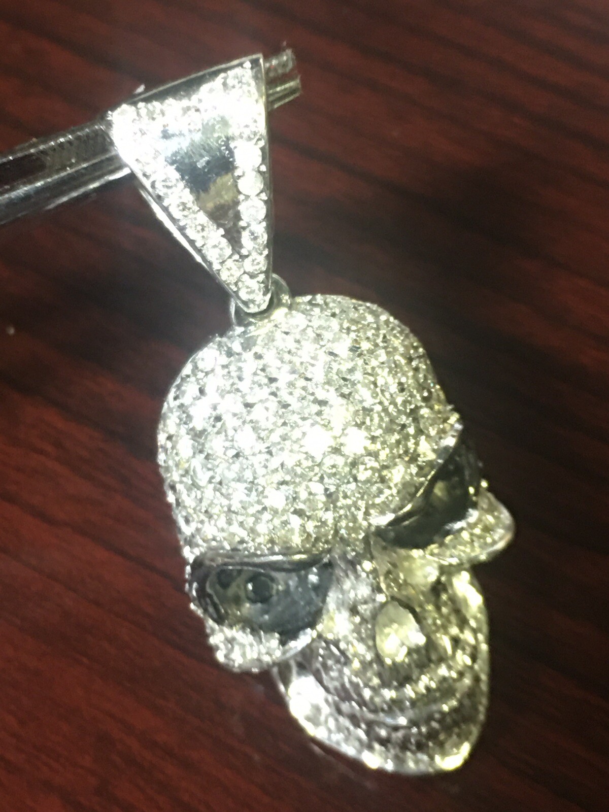 14k White Gold Color Diamond Skull Head Pendant 1.8″ Pave Charm 3.00 CT