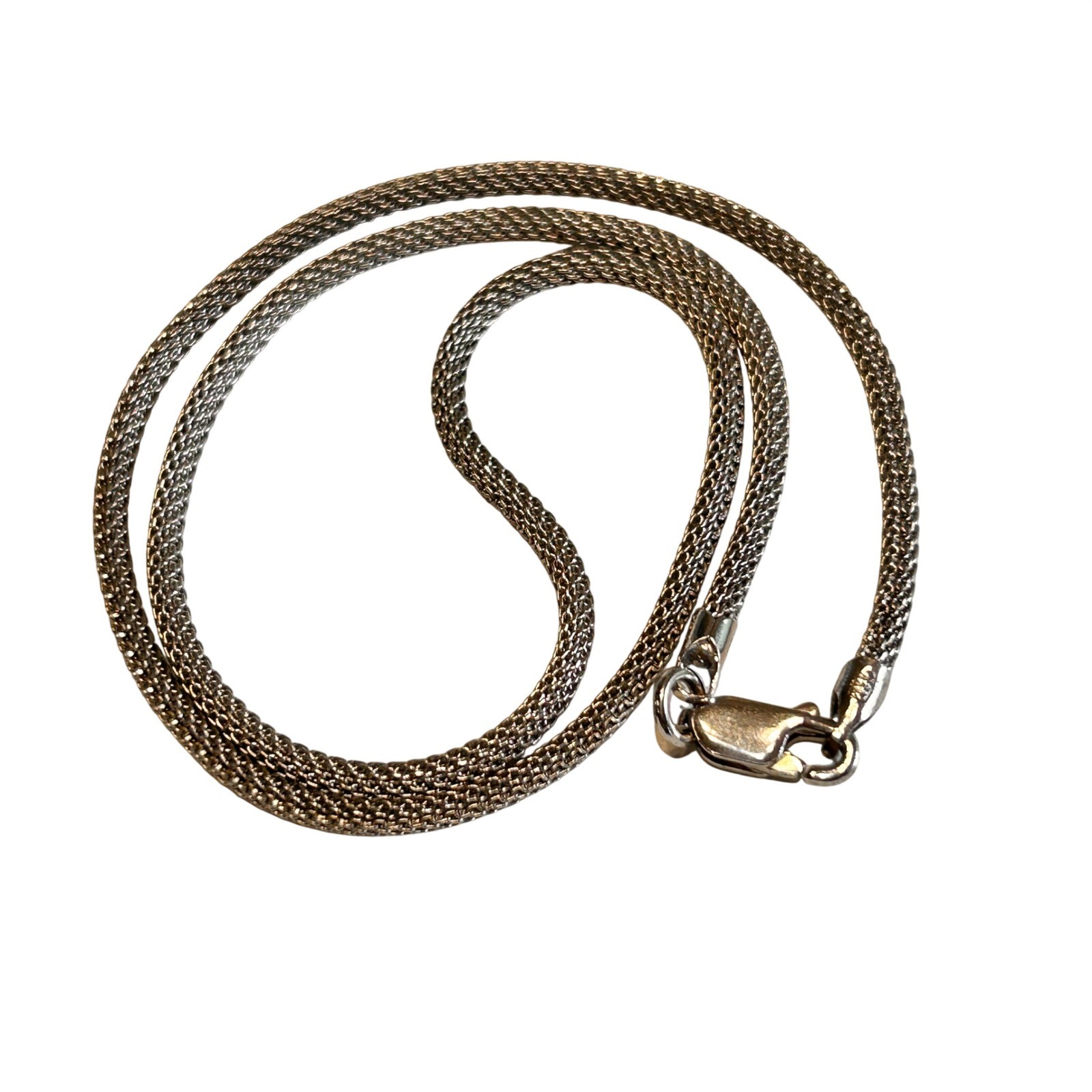 Vintage Sterling Silver Mesh Chain Necklace 16″ Silver Italy 925 Lobster Clasp