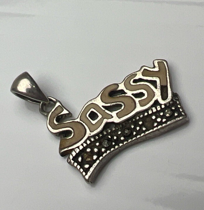 925 Sterling Silver Retro Pendant Charm SASSY Enamel Girl Brat Fashion