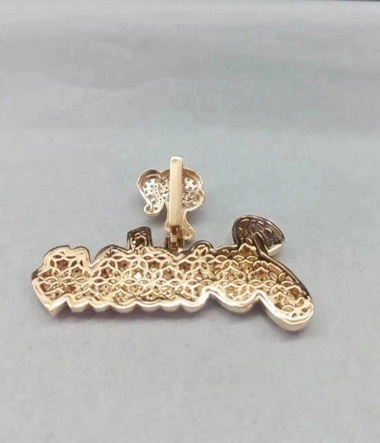 3Ct Round Cut Real Moissanite Custom Name Charm Pendant 14K Yellow Gold Plated