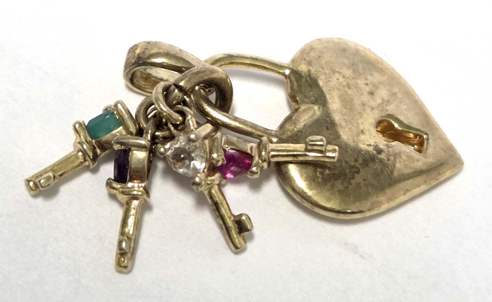 Keys To Her Heart Lock Pendant MOM Mother 10K GP over 925 Birthstones Vtg ACTM