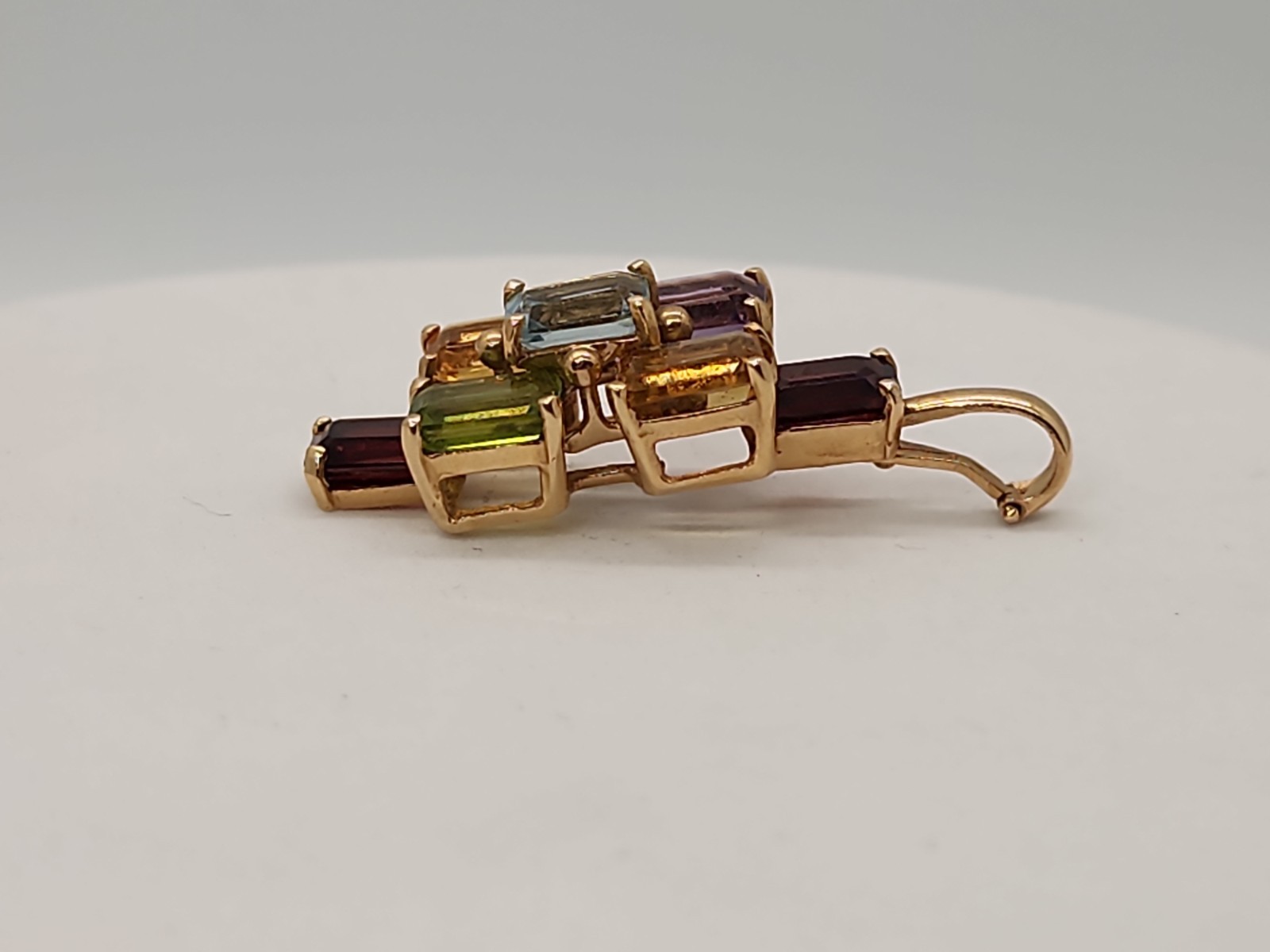 14 K Gold & Multi-Colored Gemstone Signed Pendant/Enhancer