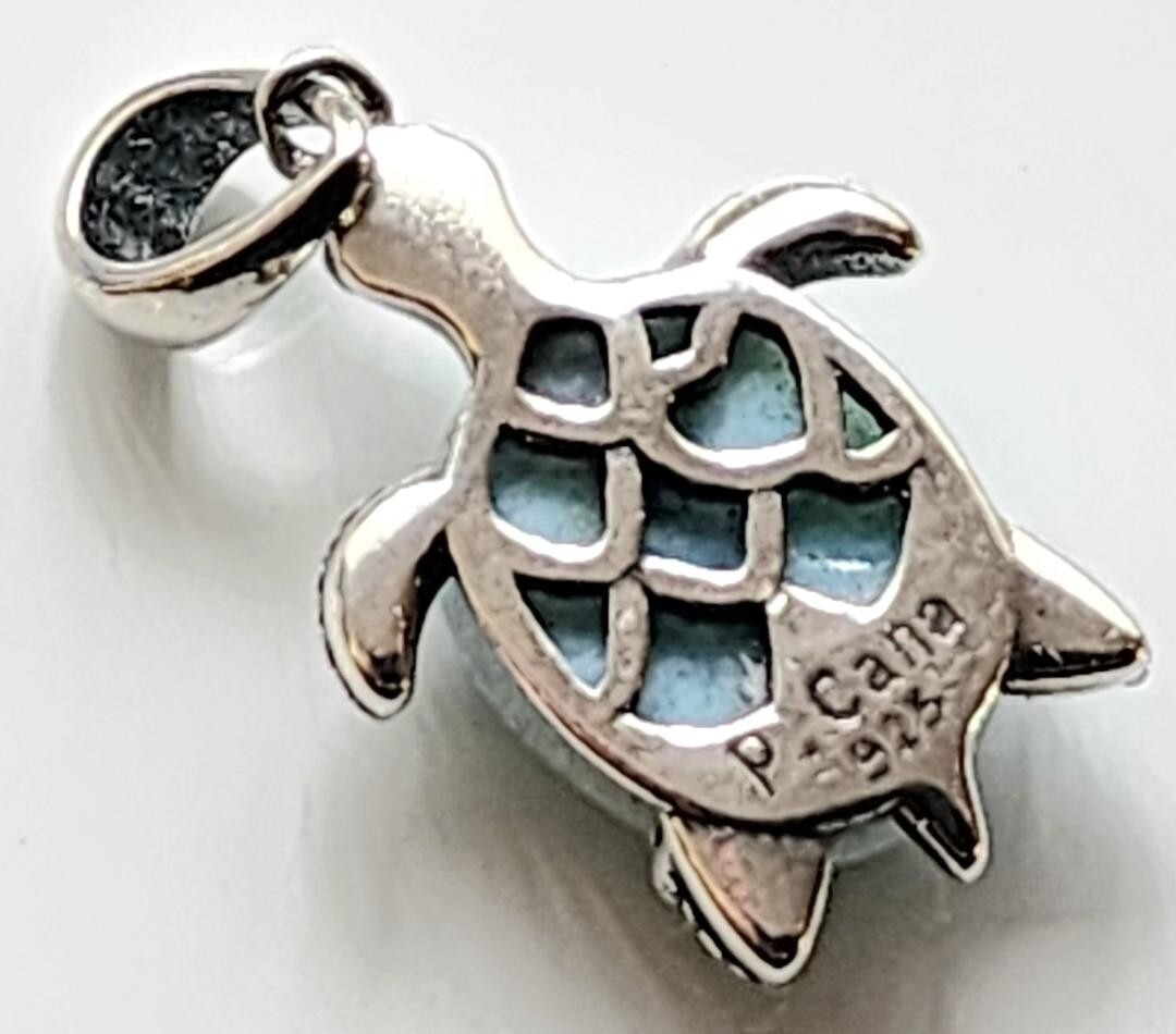 Sea Turtle pendant Genuine Blue Larimar gemstone 925 Sterling Silver # 1