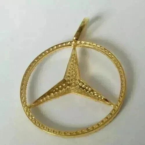 2..Ct Round Cut Lab-Created Diamond Halo Mercedes Pendant 14k Yellow Gold Plated