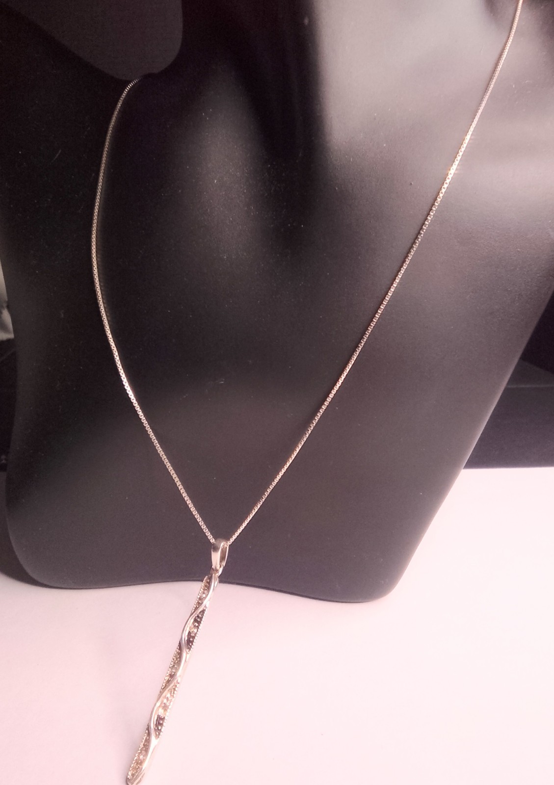 925 Sterling Silver Ribbon Twist Vertical Bar Pendant Necklace 18″ Dainty 4.82g