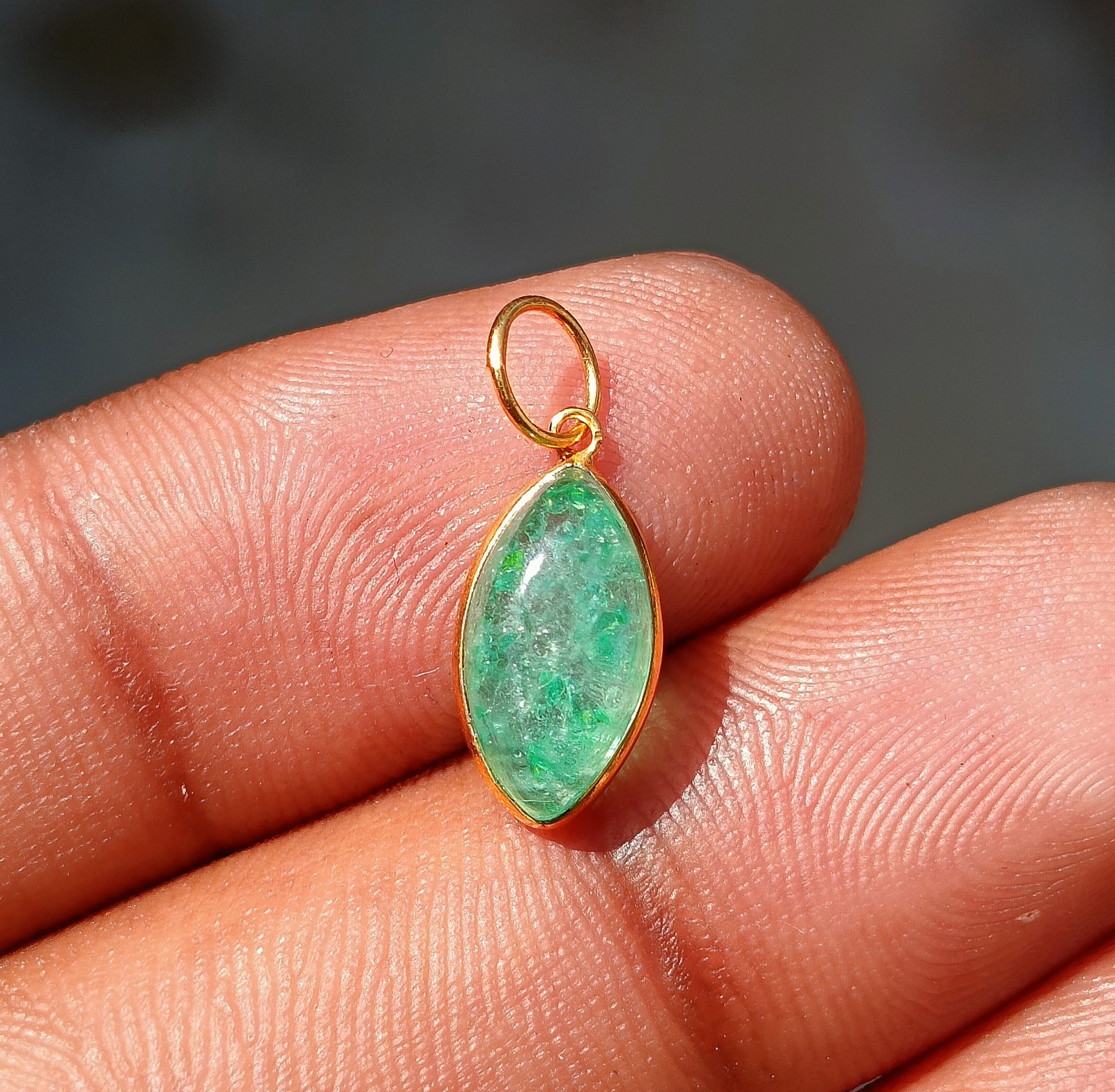 Opaque Gemstone Gold Charm Pendant 18K Solid Gold Handmade Charm Pendant