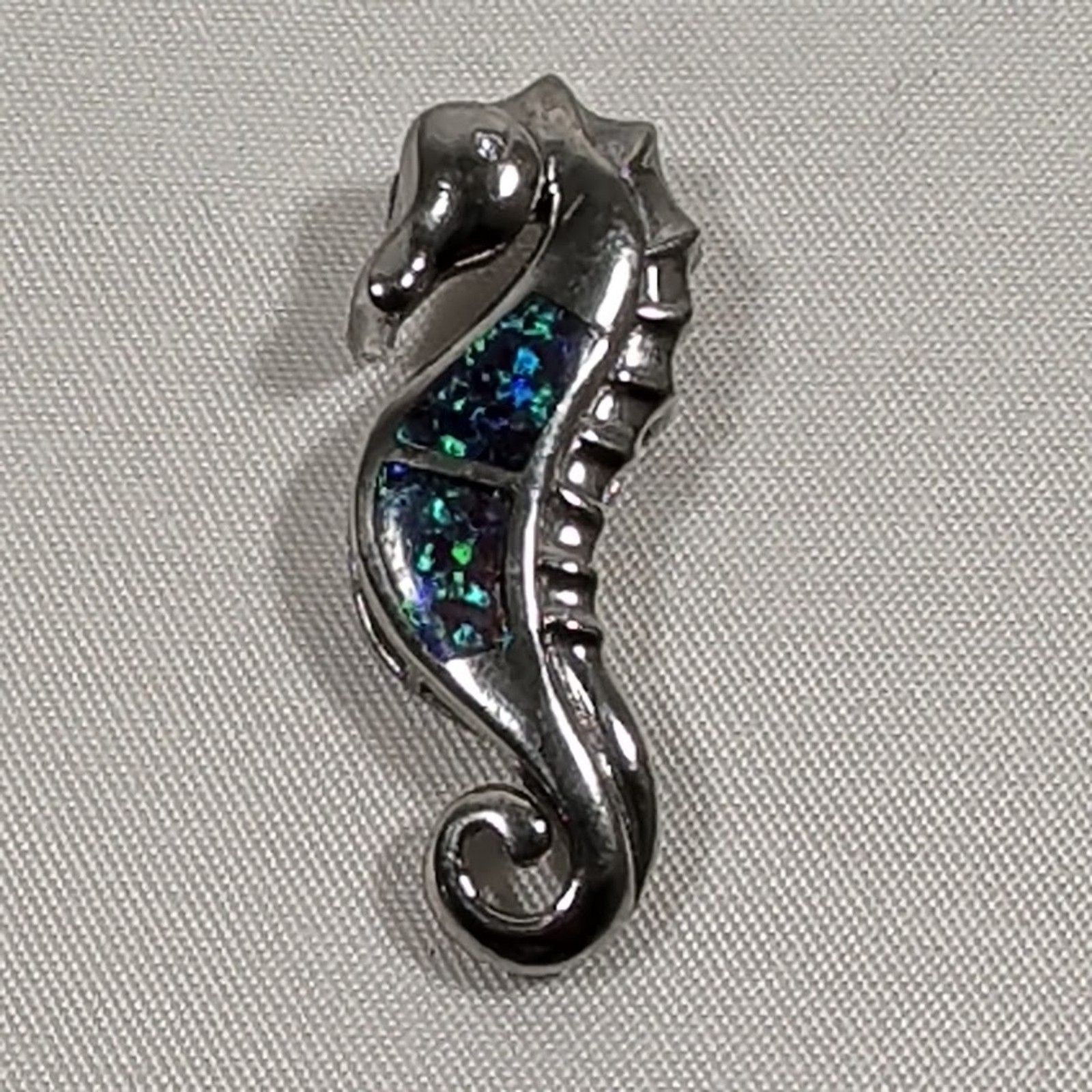Sterling Silver 925 Seahorse Pendant Blue Opal Inlay Nautical Ocean Neck Charm