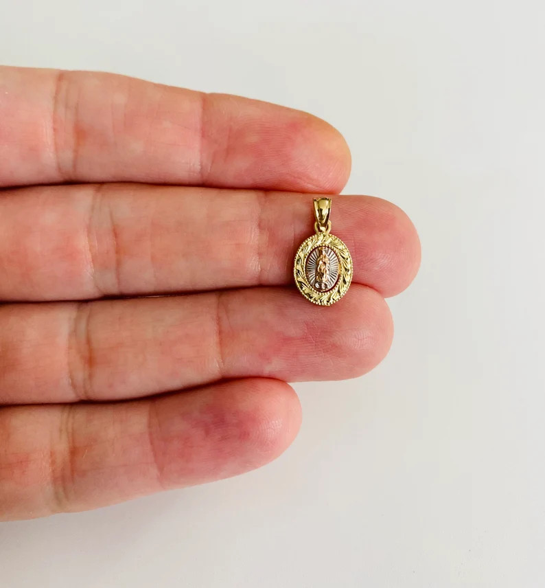 14K Solid Gold Small Virgin of Guadalupe 17mm/0.67″ Small Pendant- PT1130