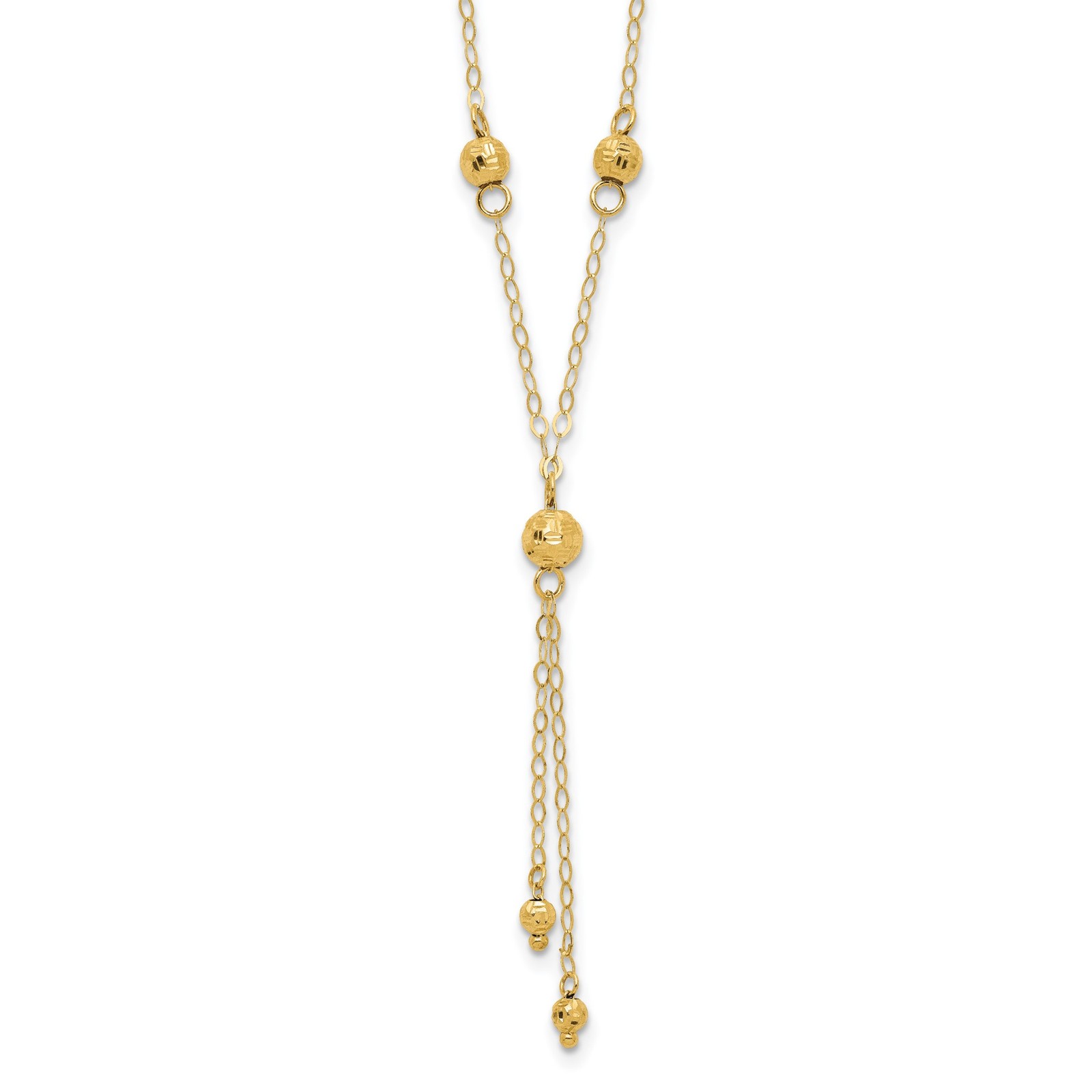 14K Diamond-cut Bead 16 inch Lariat Necklace Plus 2 inch Extension Chain Womens