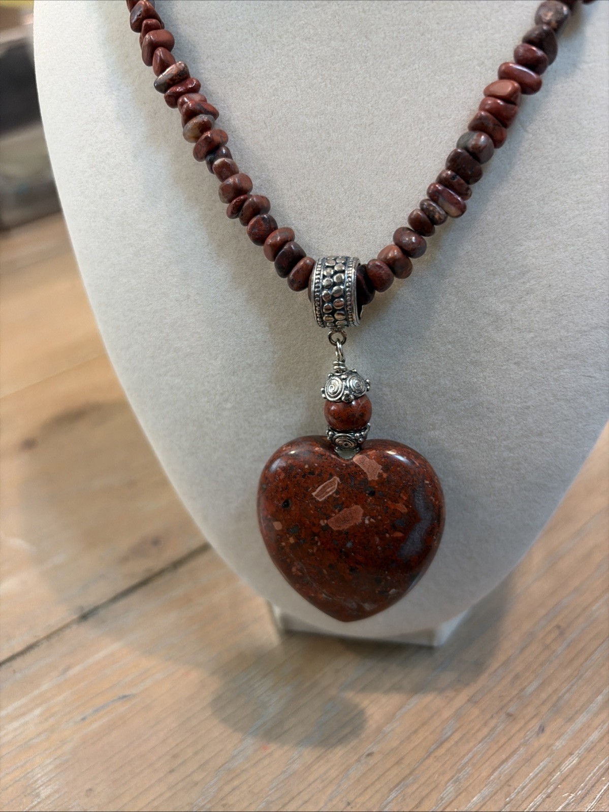 Jay King Mine Finds DTR Sterling Silver Red Jasper Heart Pendant Beaded Necklace
