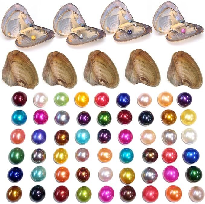 50PCS Freshwater Near Round Oyster Pearl with Pearls Inside Random 7-8mm DIY
