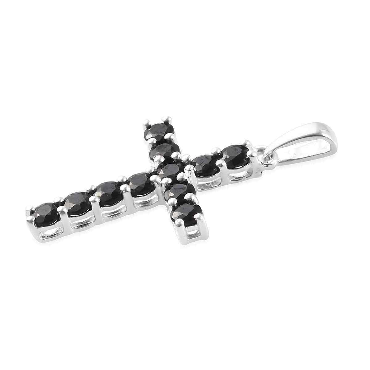 1.50ctw Black Spinel Cross Pendant Sterling Silver