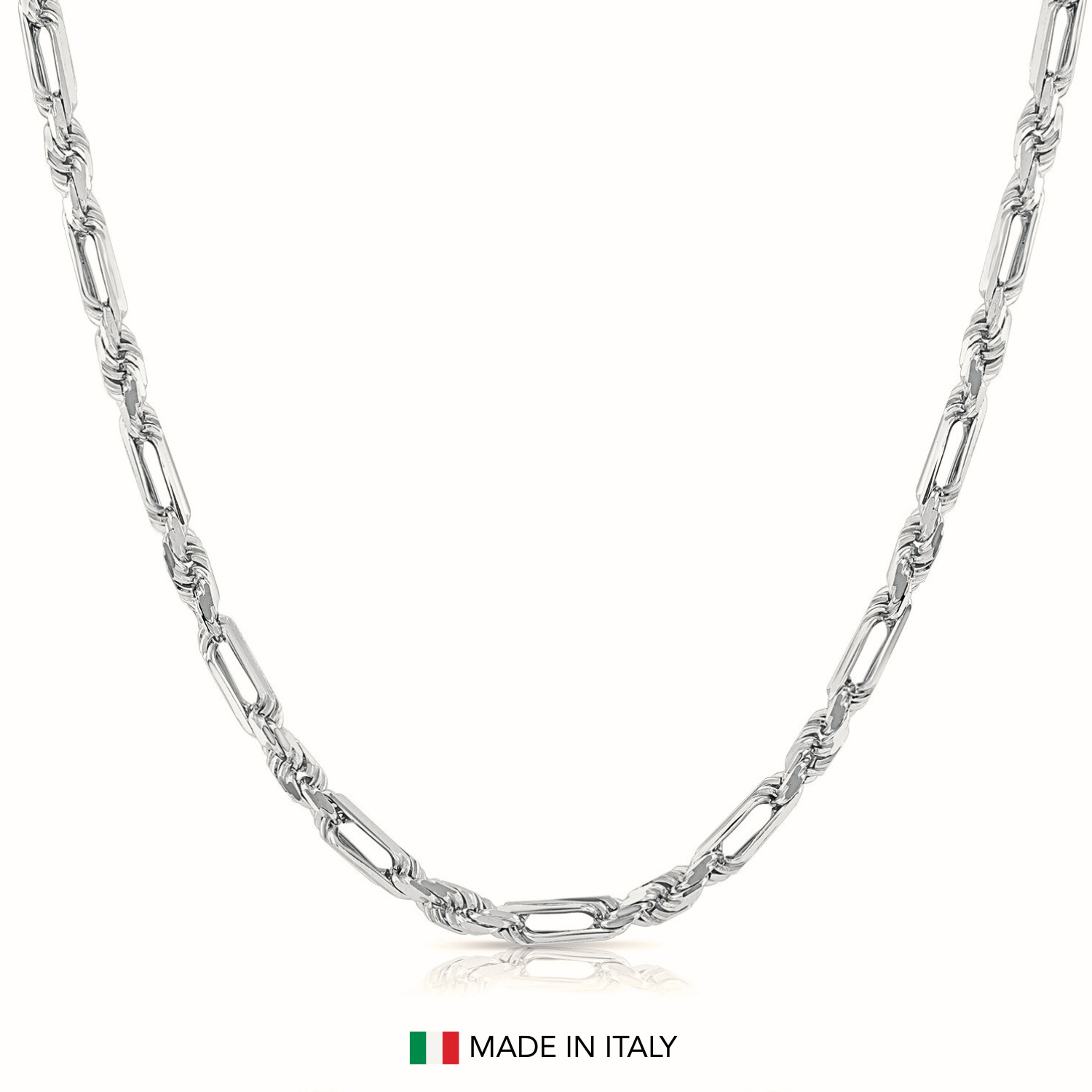 Solid 925 Sterling Silver 4.5mm6.5mm Figarope Chain Italian Necklace 20″-24″