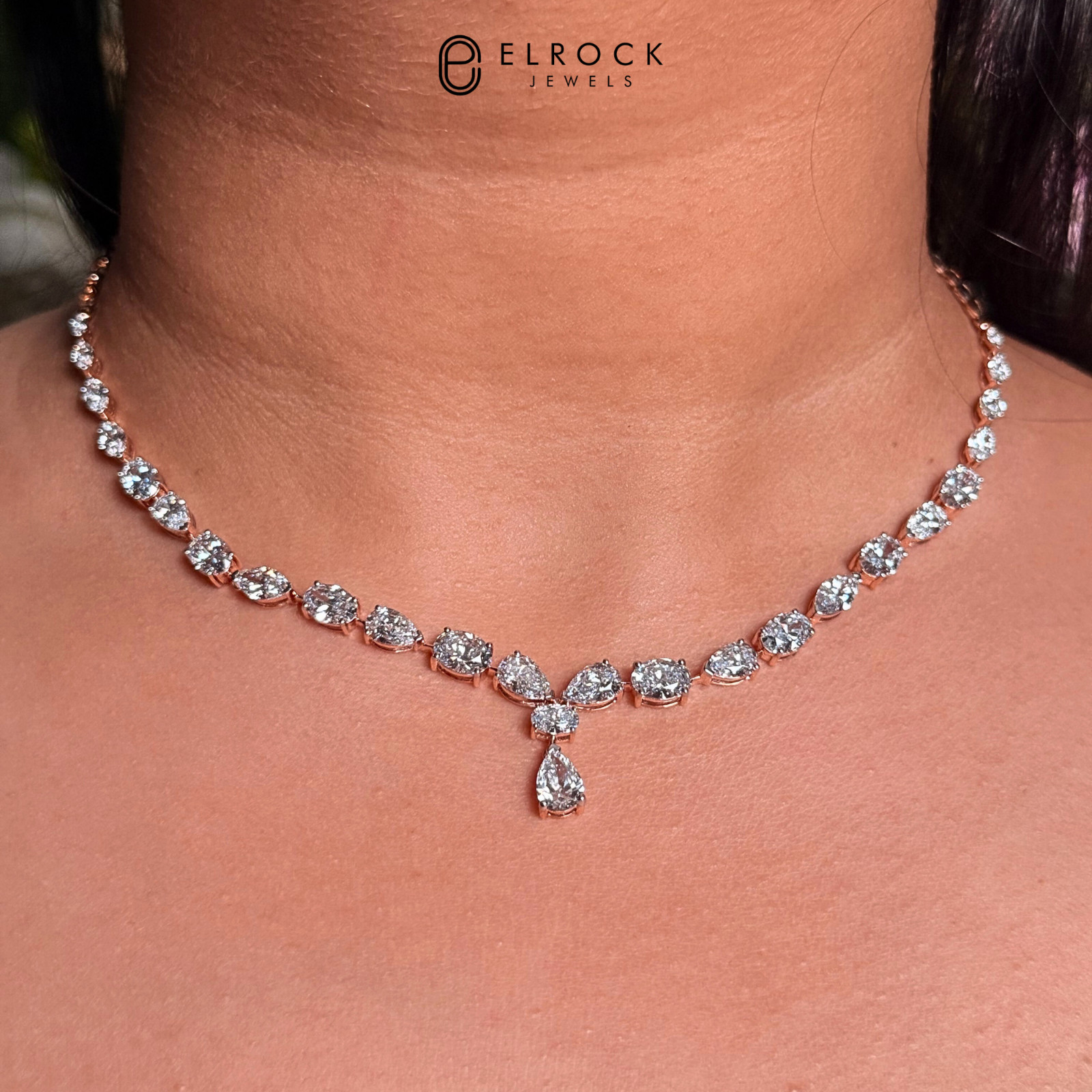 16.63 Ctw Lab-Created Multi-Shaped Diamond Tennis Women’s Necklace 14K Rose Gold