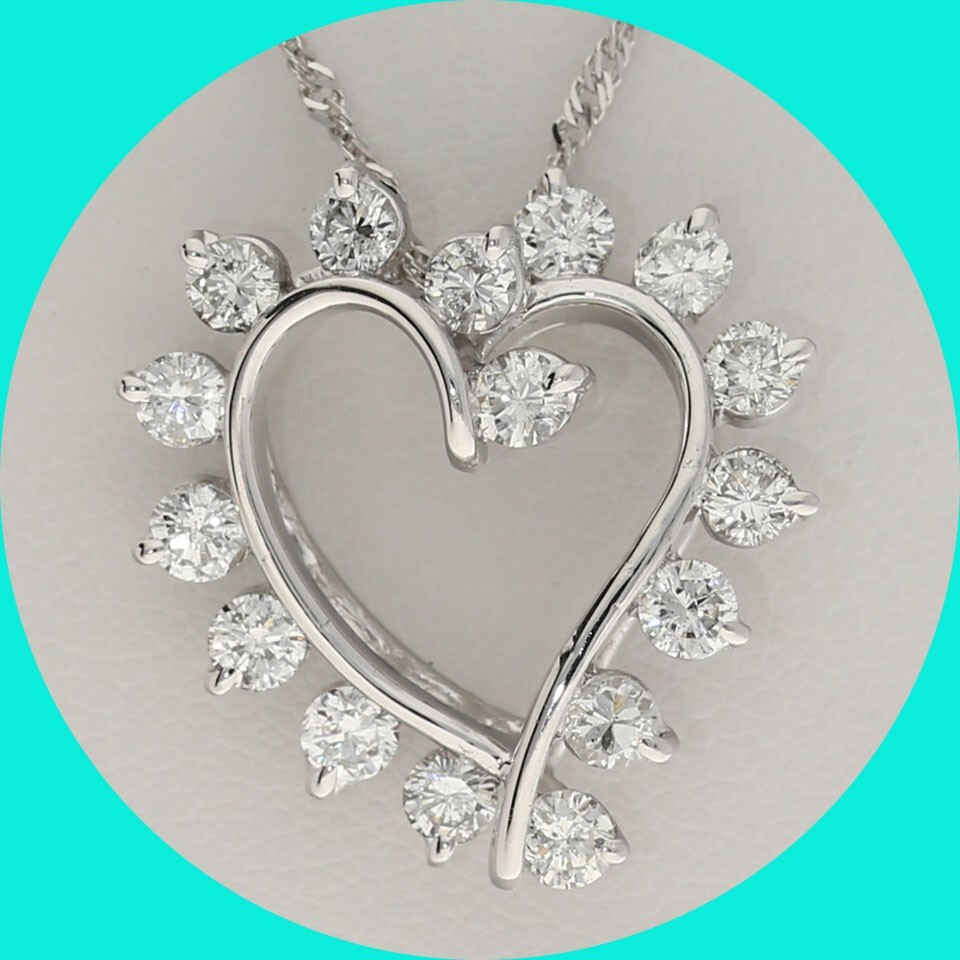 Diamond Heart Pendant Necklace 1.45CT 14K WG 18” Chain