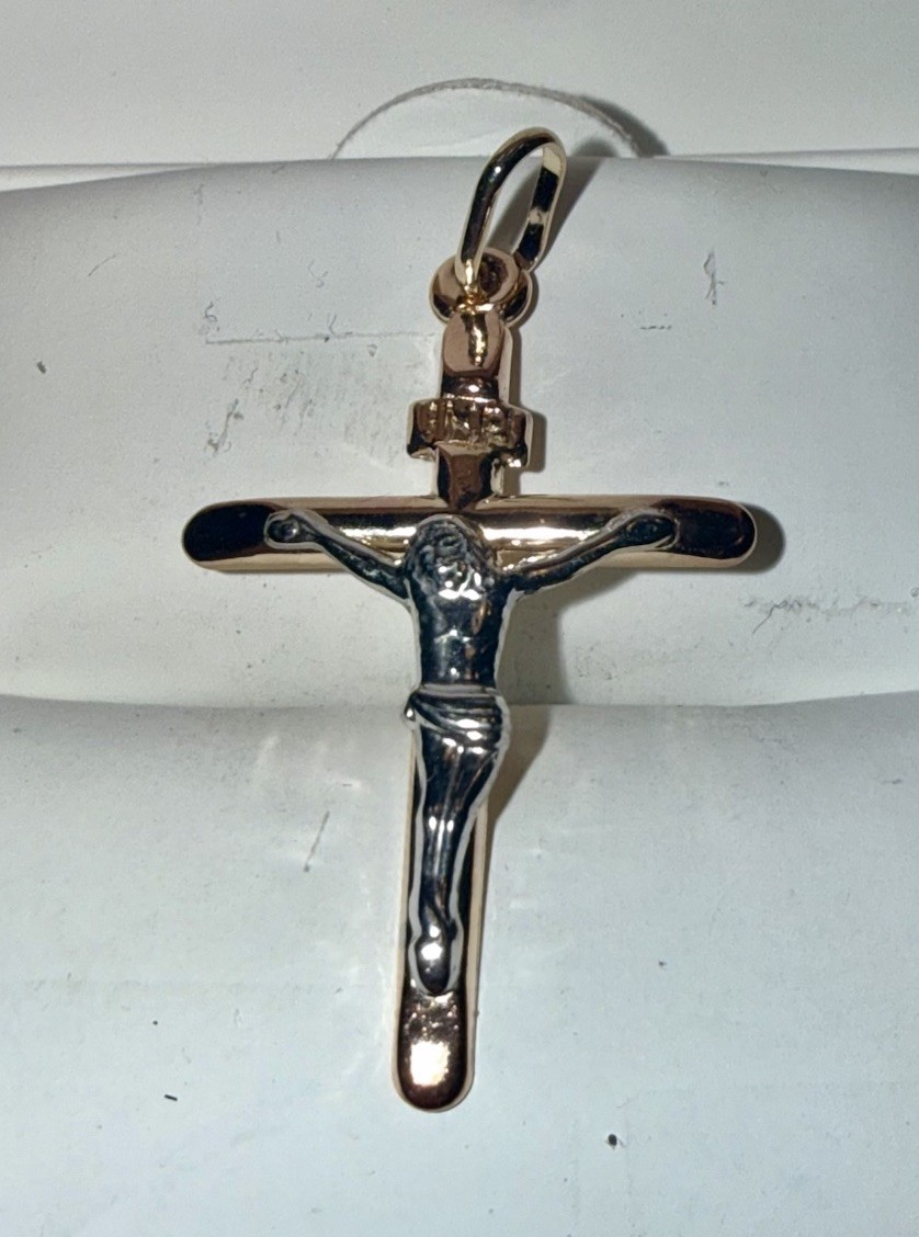 ESTATE Solid 10K Gold Two-Tone Crucifix Cross Pendant