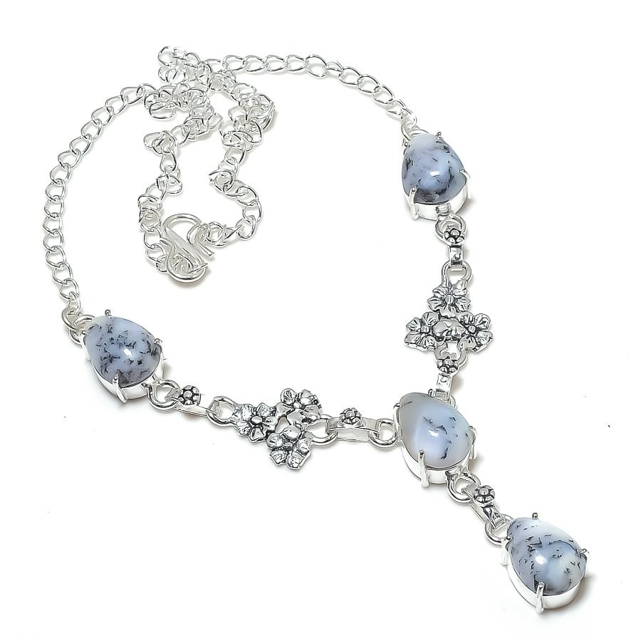 Dendrite Opal Gemstone Handmade 925 Sterling Silver Jewelry Necklace Size 18″