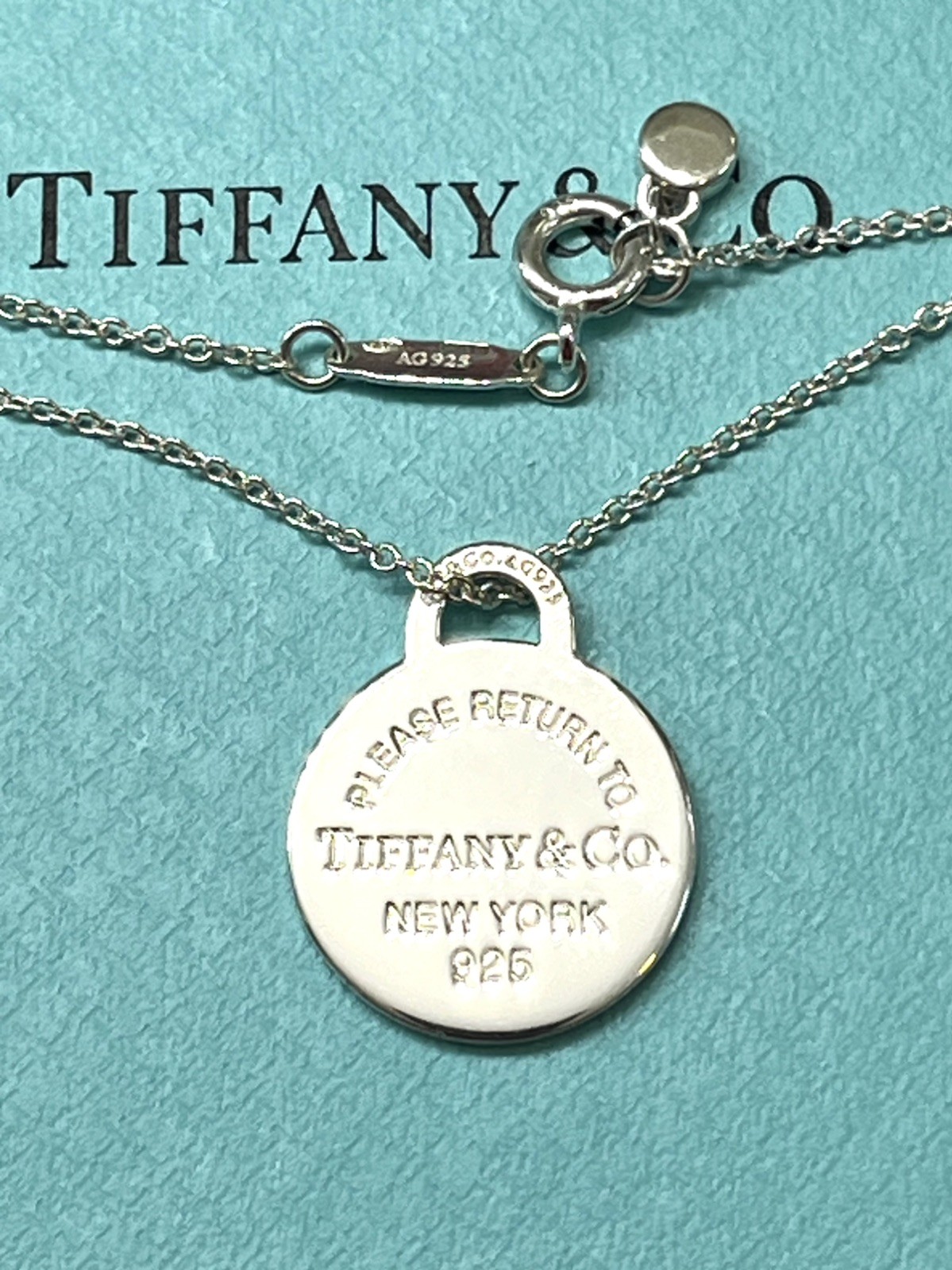 Tiffany & Co.RTT Blue Enamel Sunburst Heart Rd Adjustable 16-18”Pendant SS925