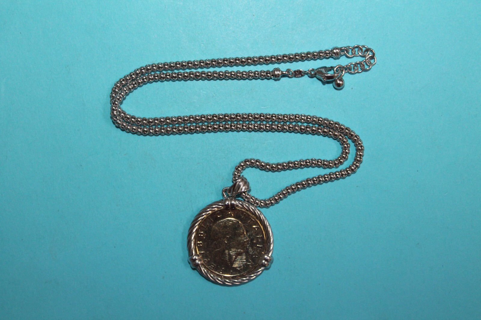 Sterling Silver Italian 200 Lire Coin Pendant Necklace [065GCM]